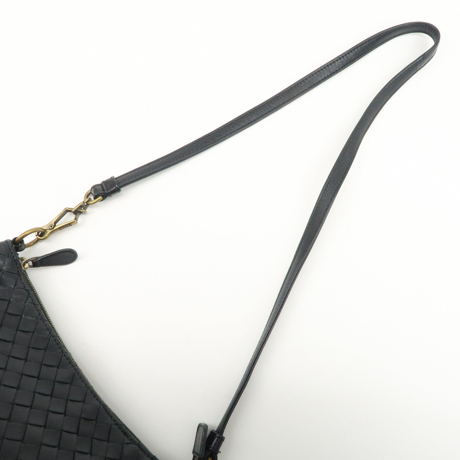 BOTTEGA VENETA Intrecciato Leather Shoulder Bag Black 217981 Used