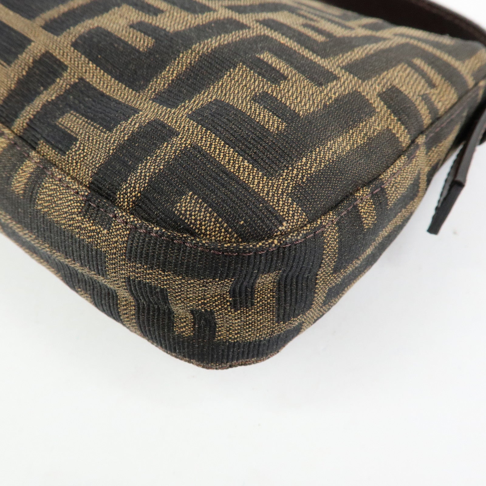 FENDI Mamma Baguette Zucca Canvas Leather Shoulder Bag Brown 26424