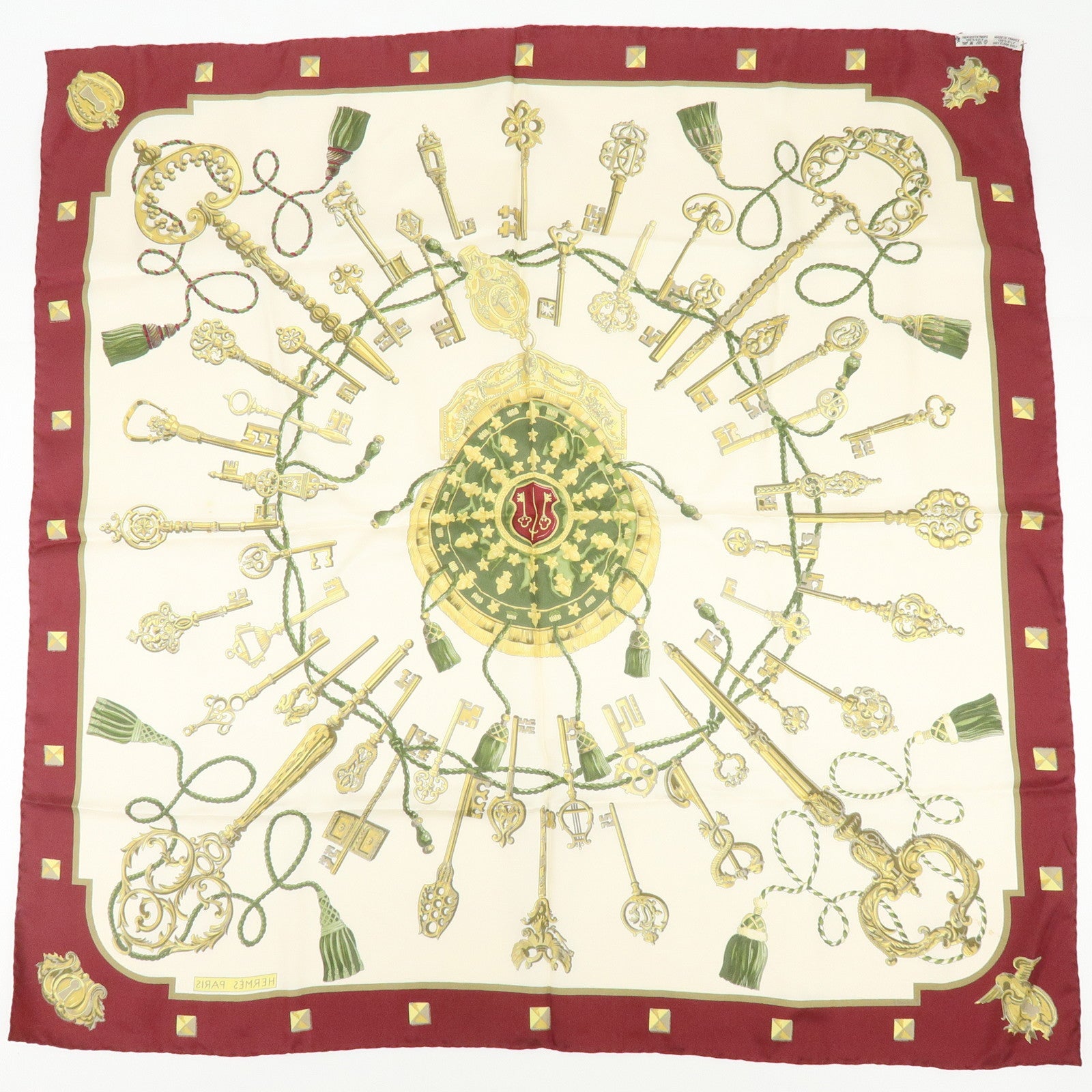 HERMES Carre 90 Set of 2 Silk 100% Scarf Black Gold Bordeaux