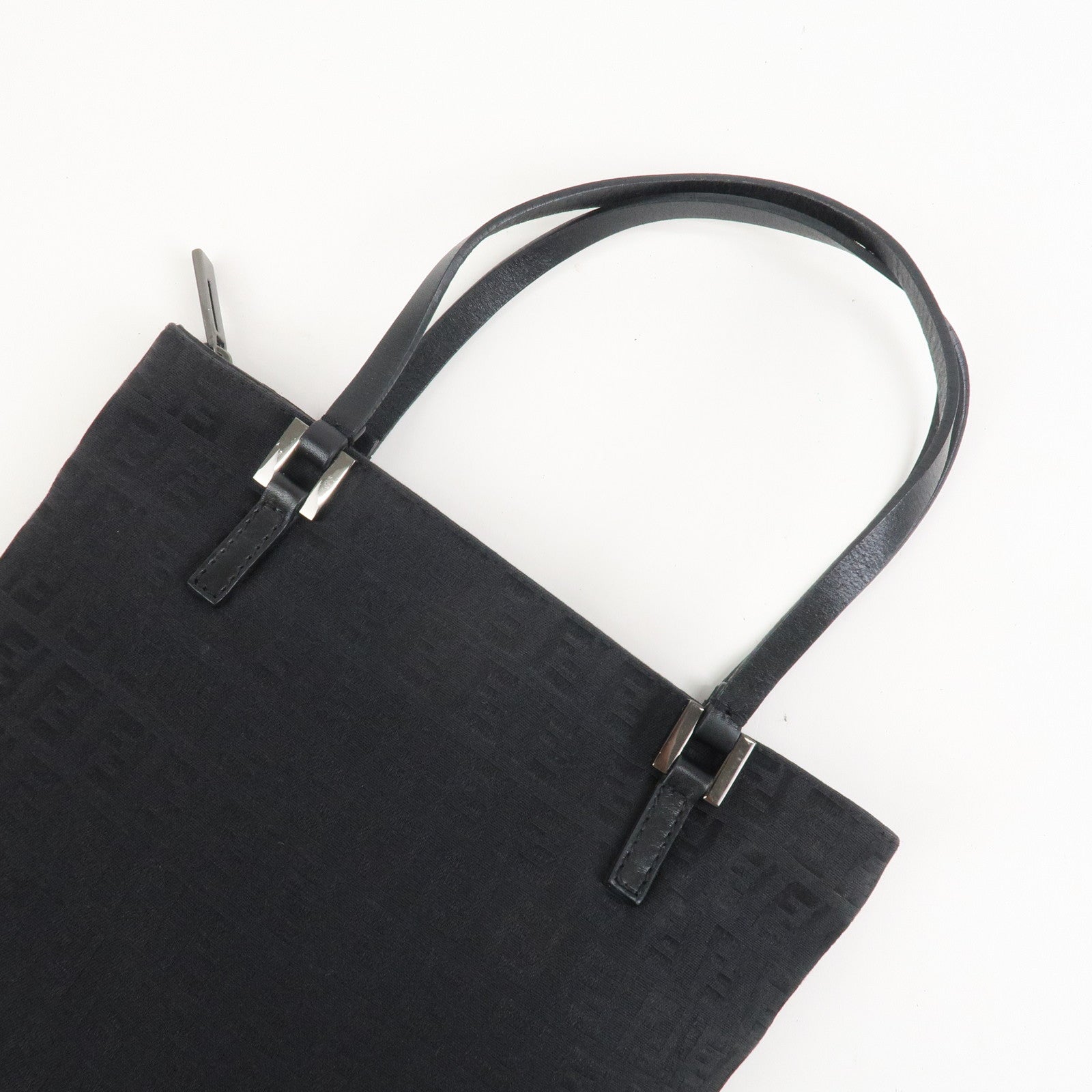 FENDI Zucchino Canvas Leather Tote Bag Hand Bag Black 8BH050