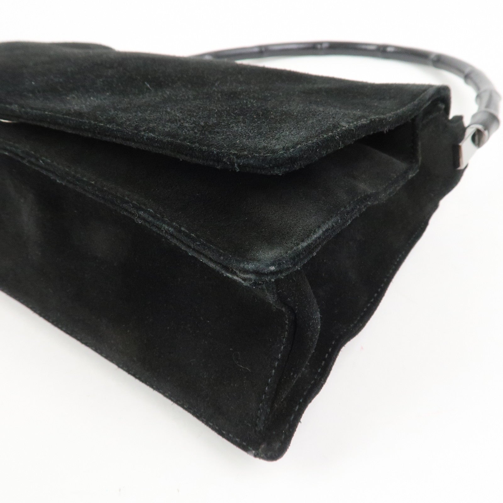 GUCCI Bamboo Suede Shoulder Bag Hand Bag Black 001・3239