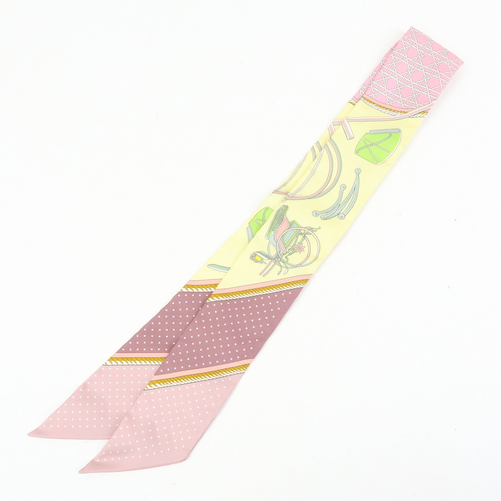 HERMES Silk 100% Twilly Les Voitures a Transformation Yellow Pink