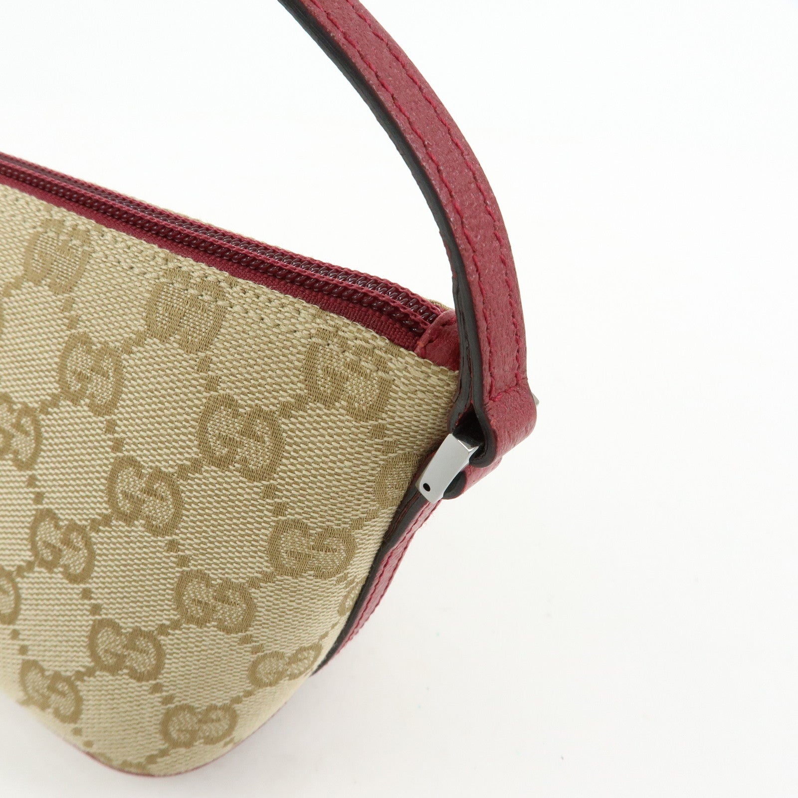 GUCCI Boat Bag GG Canvas Leather Hand Bag Beige Red 07198