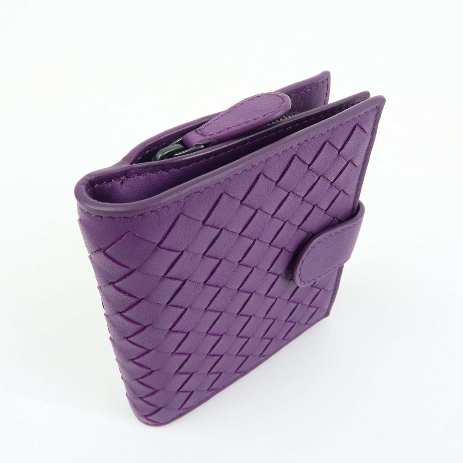 BOTTEGA VENETA Intrecciato Leather Bi-fold Comact Wallet Purple