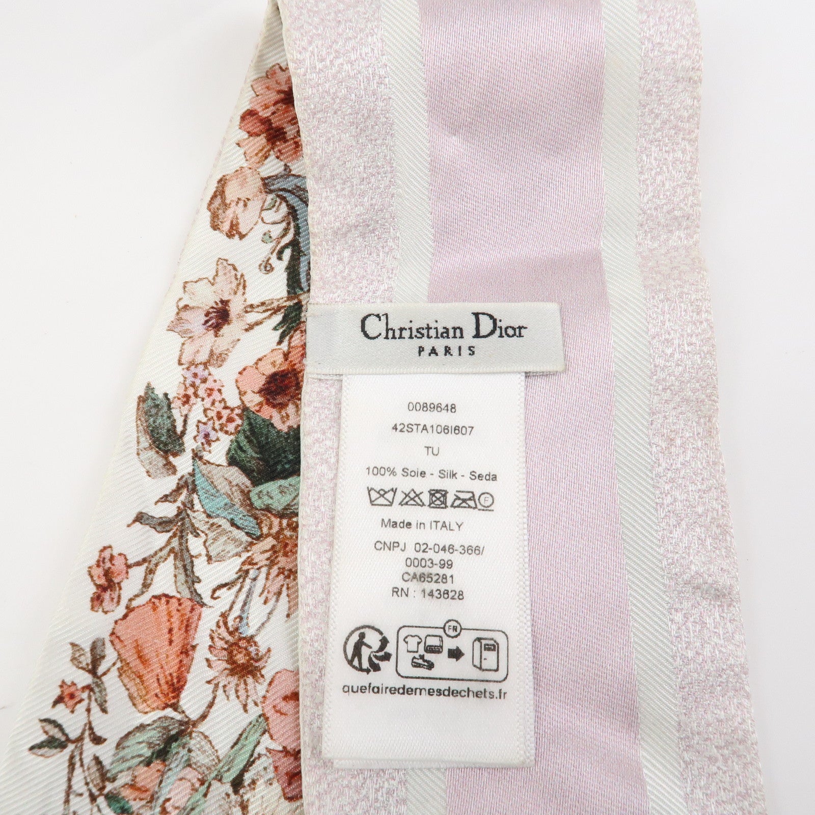 Christian Dior Mitzah Silk 100% Scarf Botanical Ivory Pink