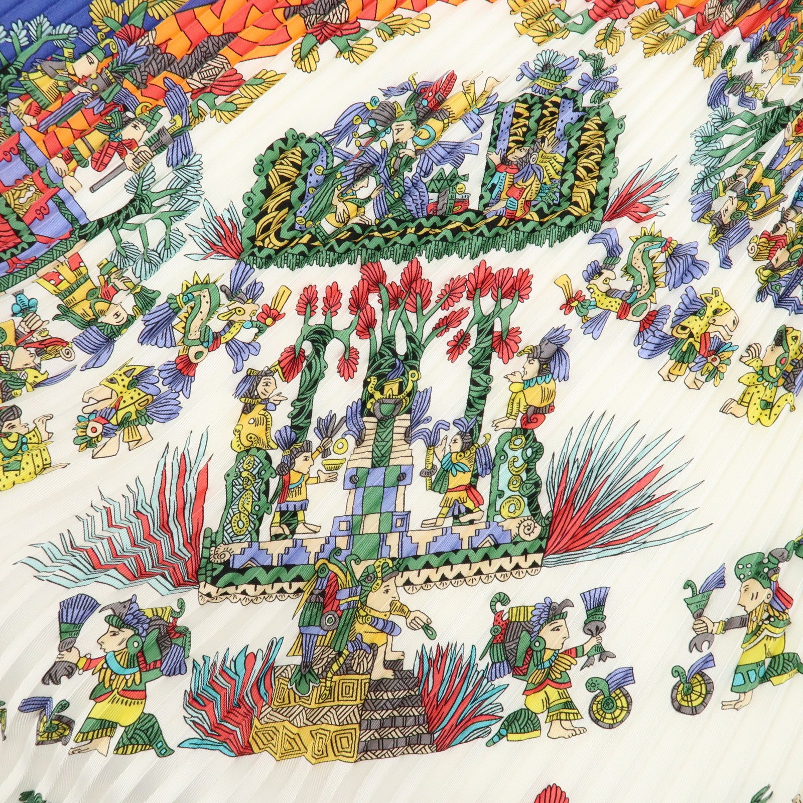 HERMES Pleats Carre Silk 100% Scarf Feria De Sevilla Black Yellow Used