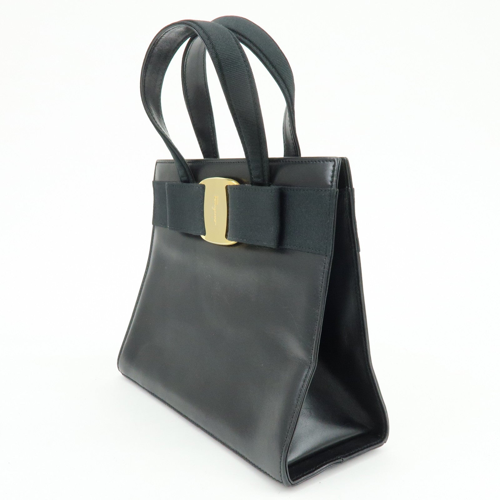 Ferragamo Vara Ribbon Leather Hand Bag Tote Bag Black