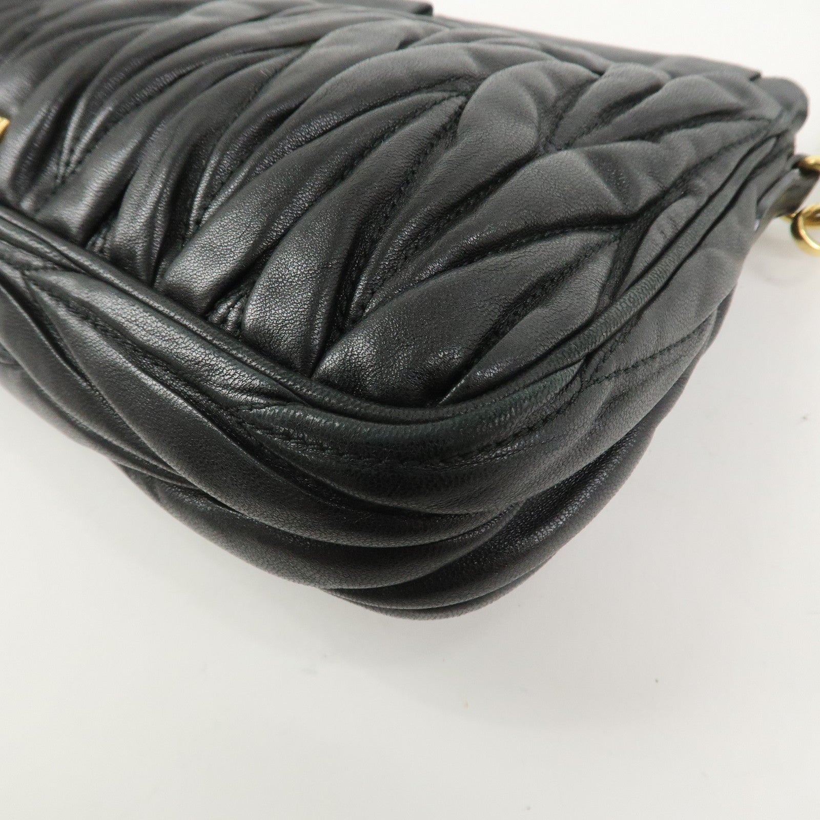 MIU MIU Matelasse Leather Shoulder Bag Hand Bag Black