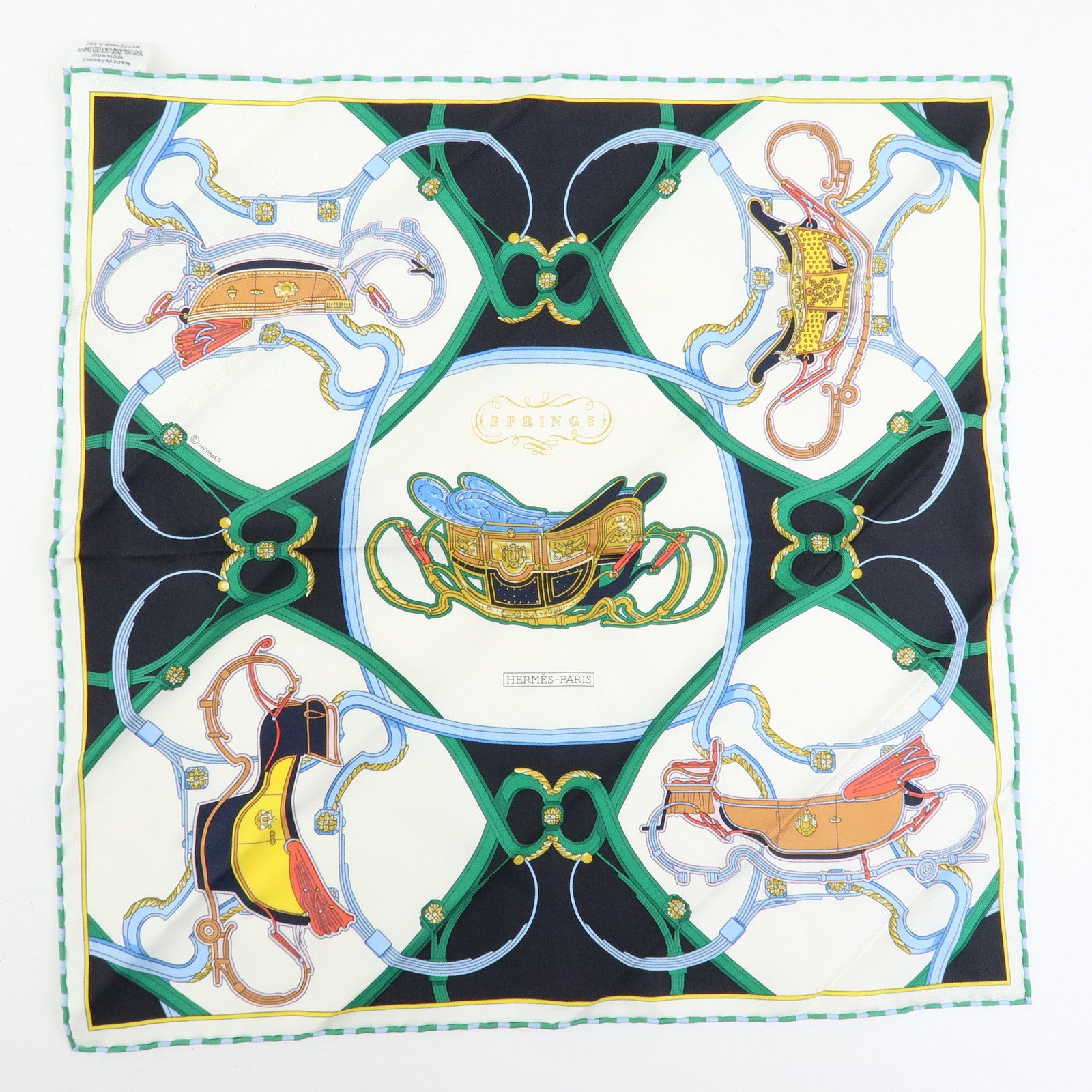 HERMES Petit Carre 42 Set of 2 Silk 100% Scarf Light Blue Black
