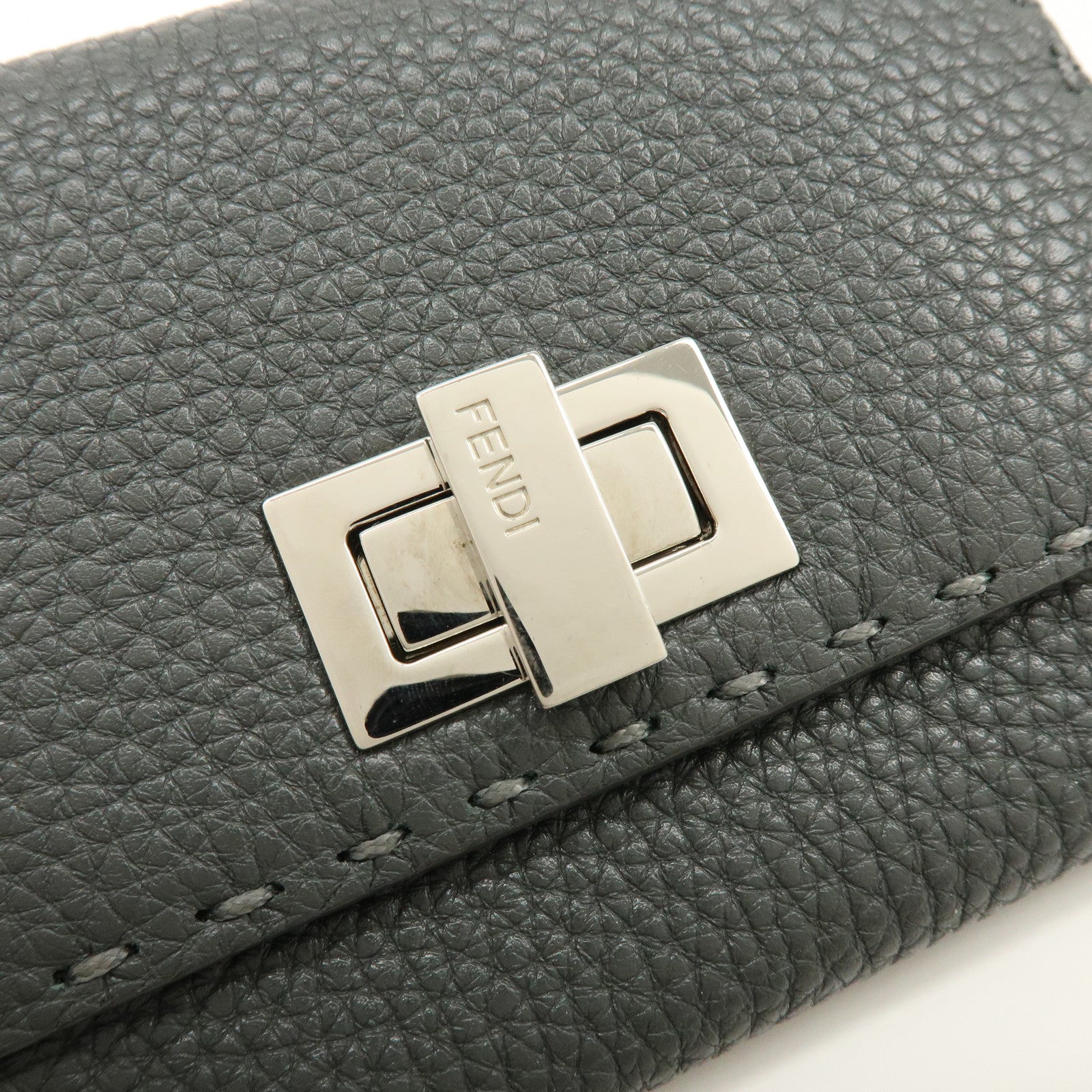 FENDI Selleria Leather Tri-fold Compact Wallet Gray 8M0359