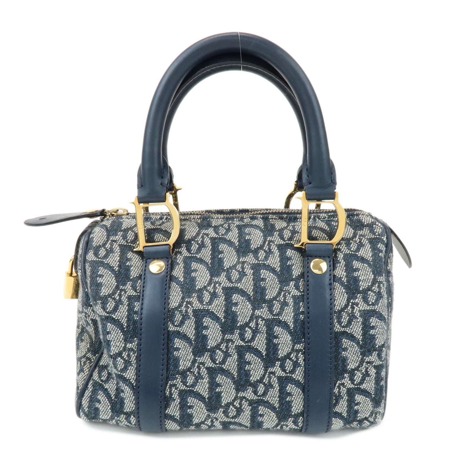 Christian Dior Trotter Canvas Leather Mini Boston Bag Hand Bag Navy