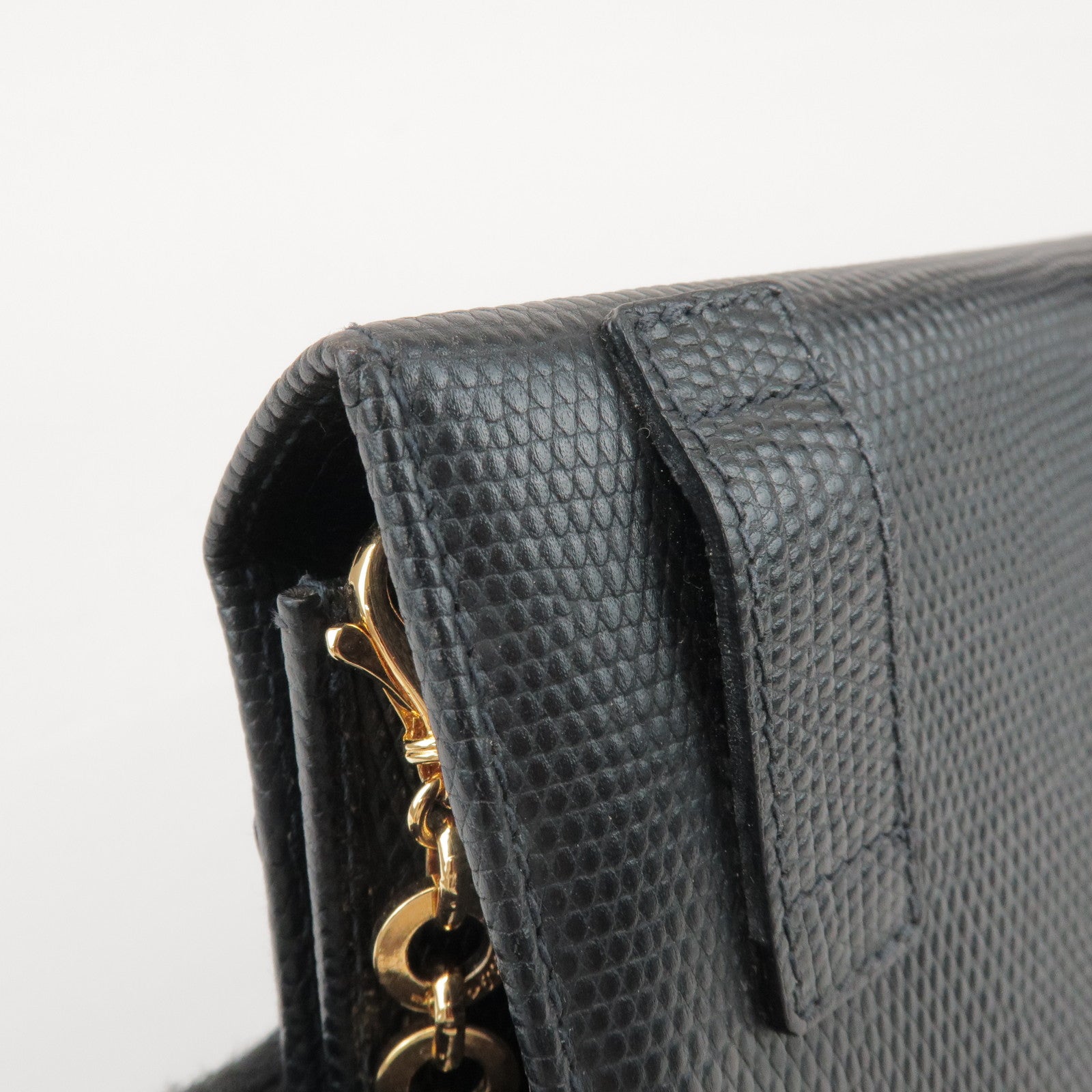 Ferragamo Vara Ribbon Embossed Leather Chain Shoulder Bag Navy