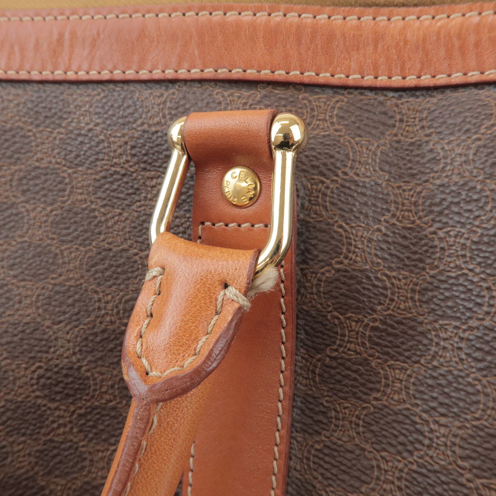 CELINE Macadam PVC Leather 2Way Boston Bag Hand Shoulder Bag Brown