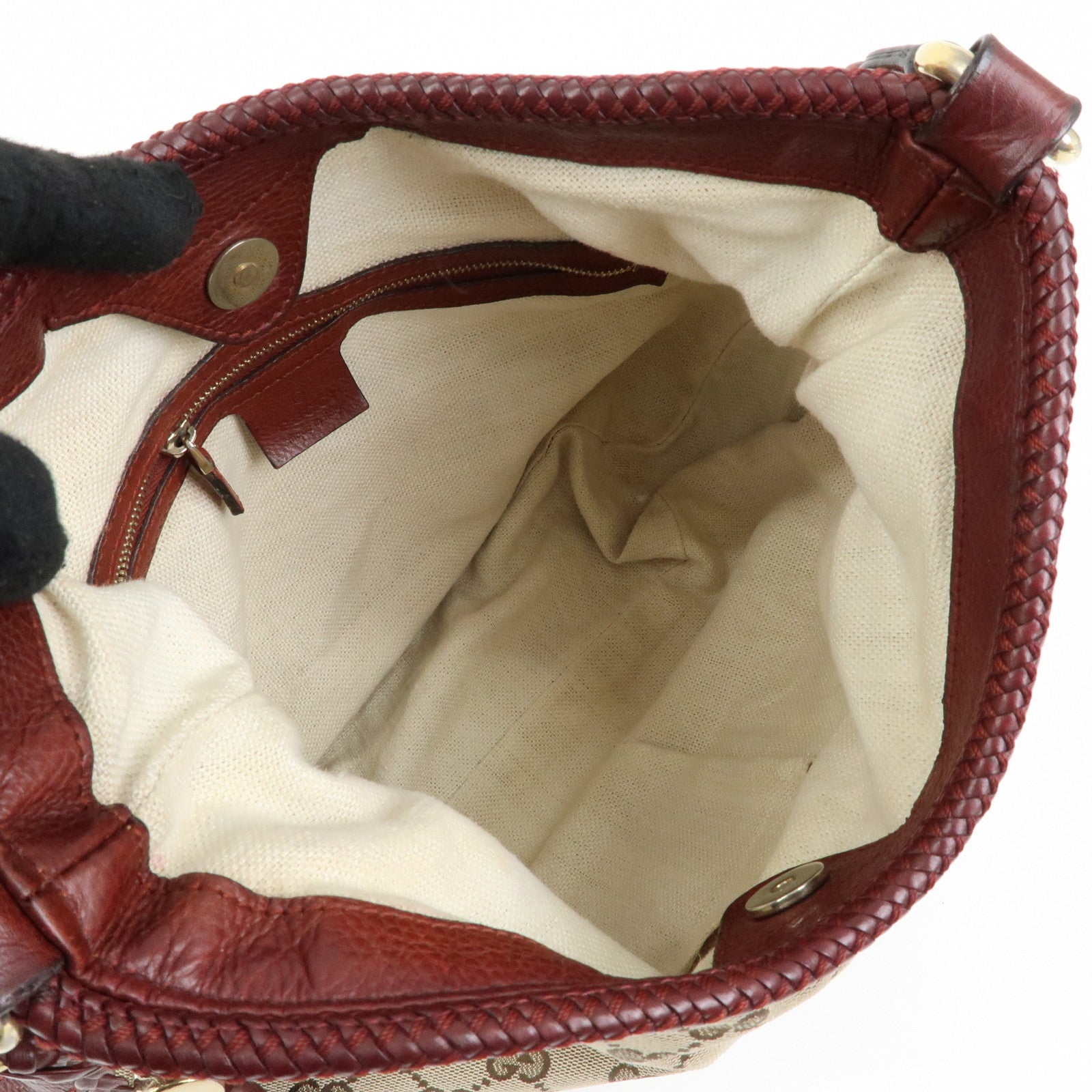 GUCCI Marrakech GG Canvas Leather Tassel Shoulder Bag Beige 257026