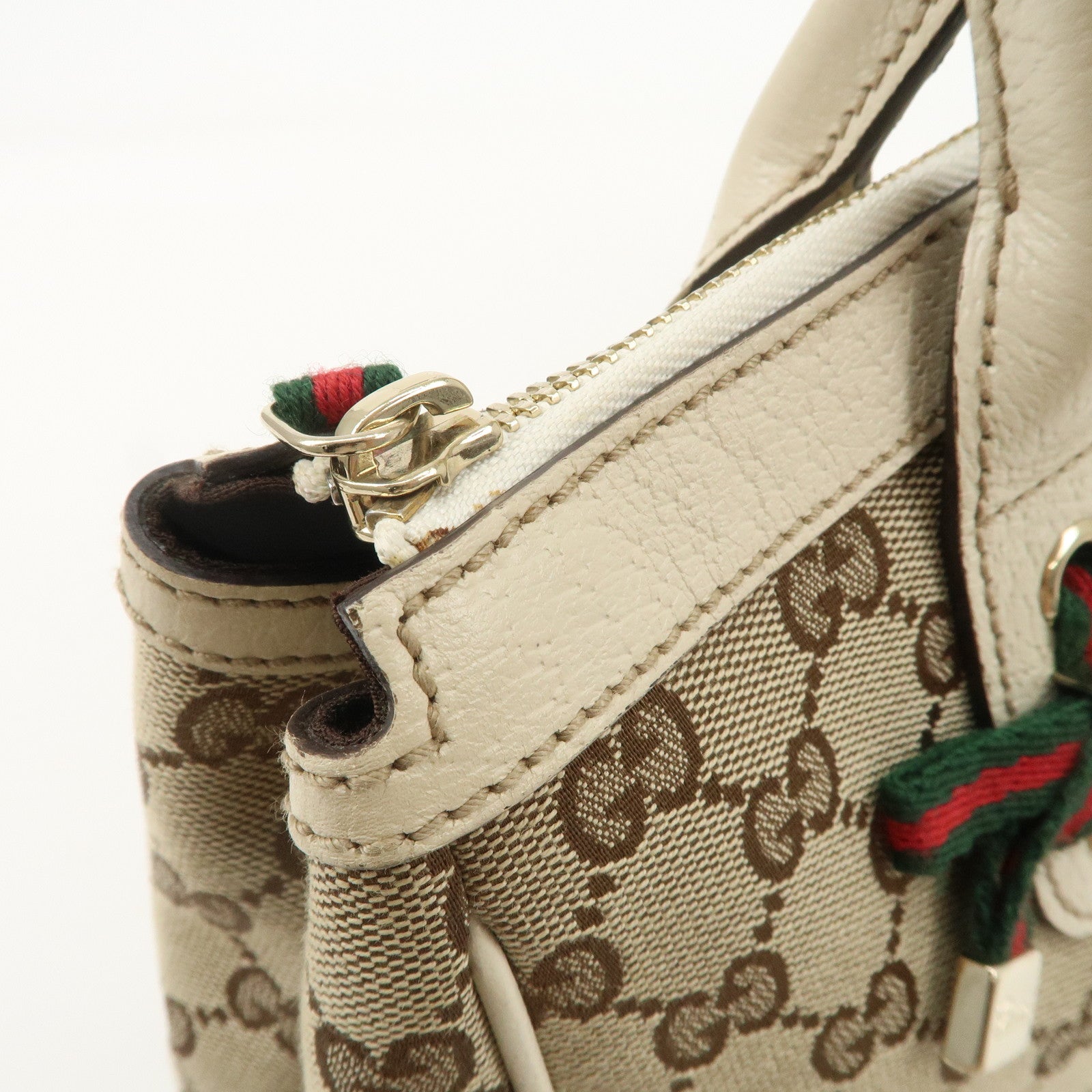 GUCCI Princy Sherry GG Canvas Leather Tote Bag Beige Ivory 177052 Used