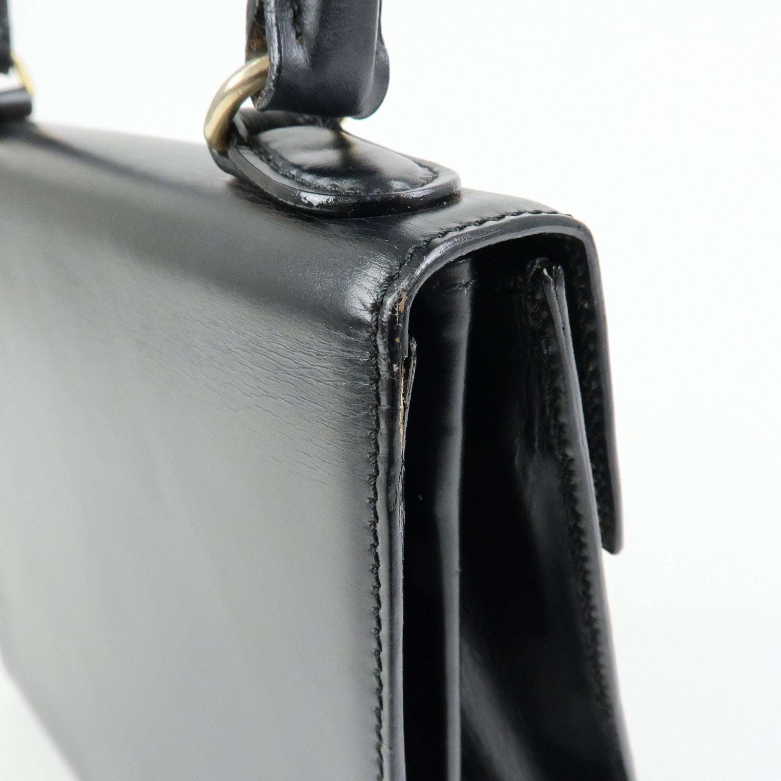 CELINE Leather Top Handle 2Way Hand Bag Shoulder Bag Black