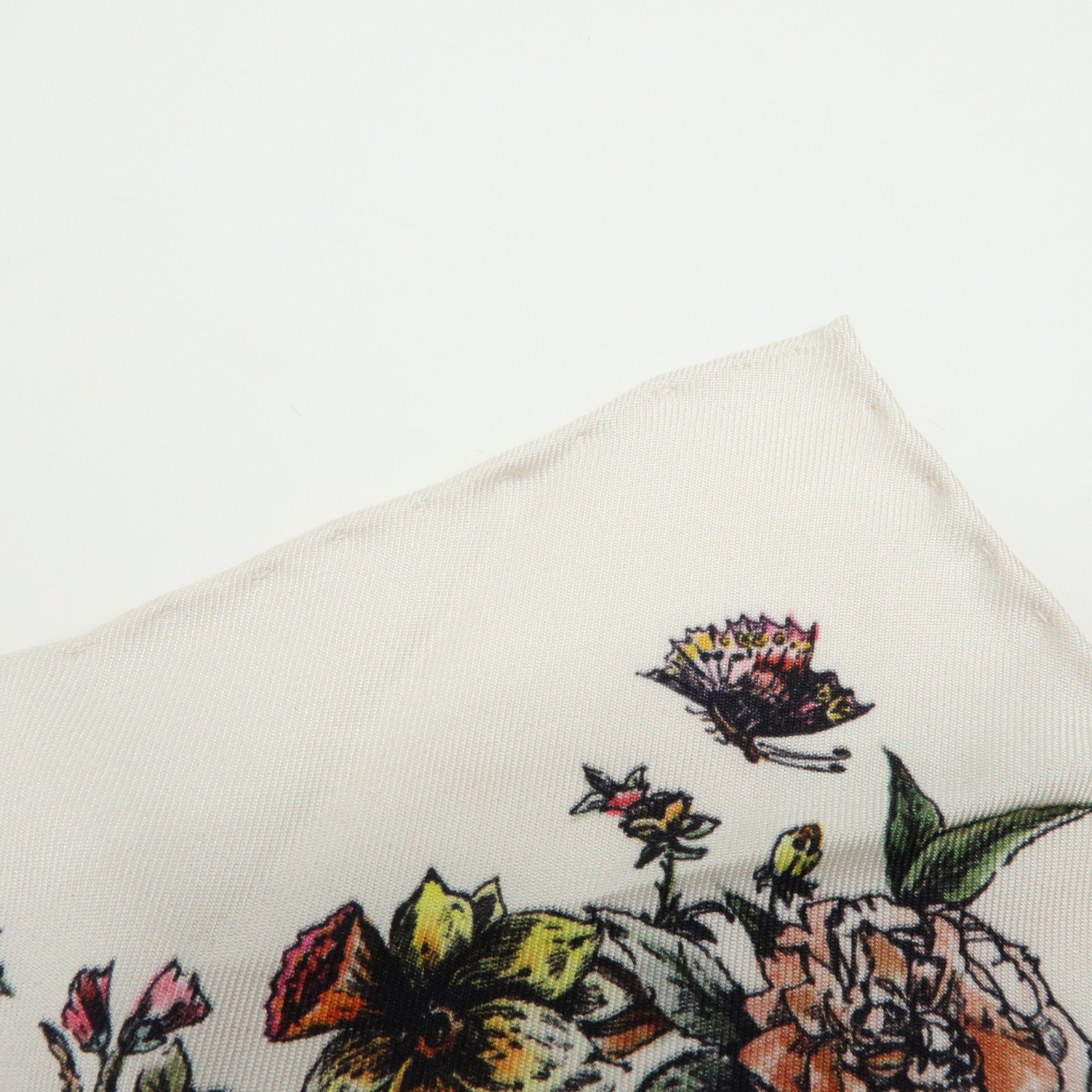 Christian Dior Flower Motif Silk 100% Scarf Ivory Multicolor