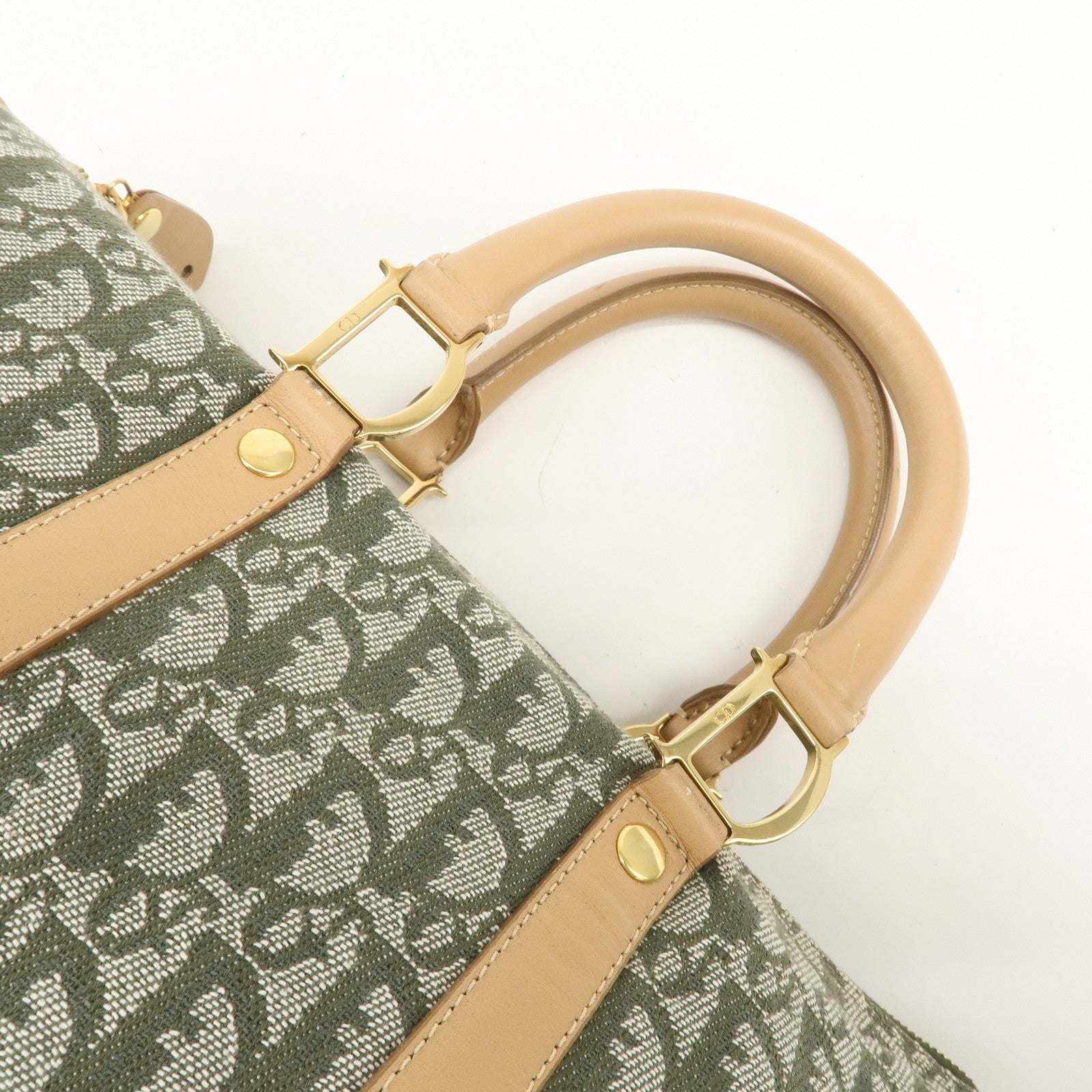 Christian Dior Trotter Canvas Leather Boston Bag Hand Bag Khaki