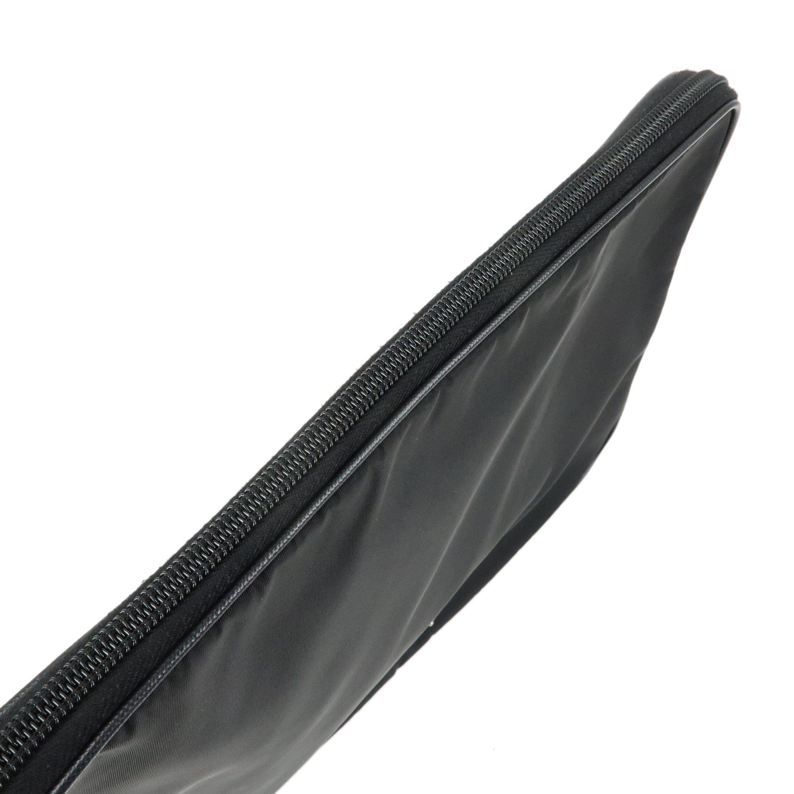 PRADA Triangle Logo Tessuto Nylon Leather Clutch Bag Black 04MA795