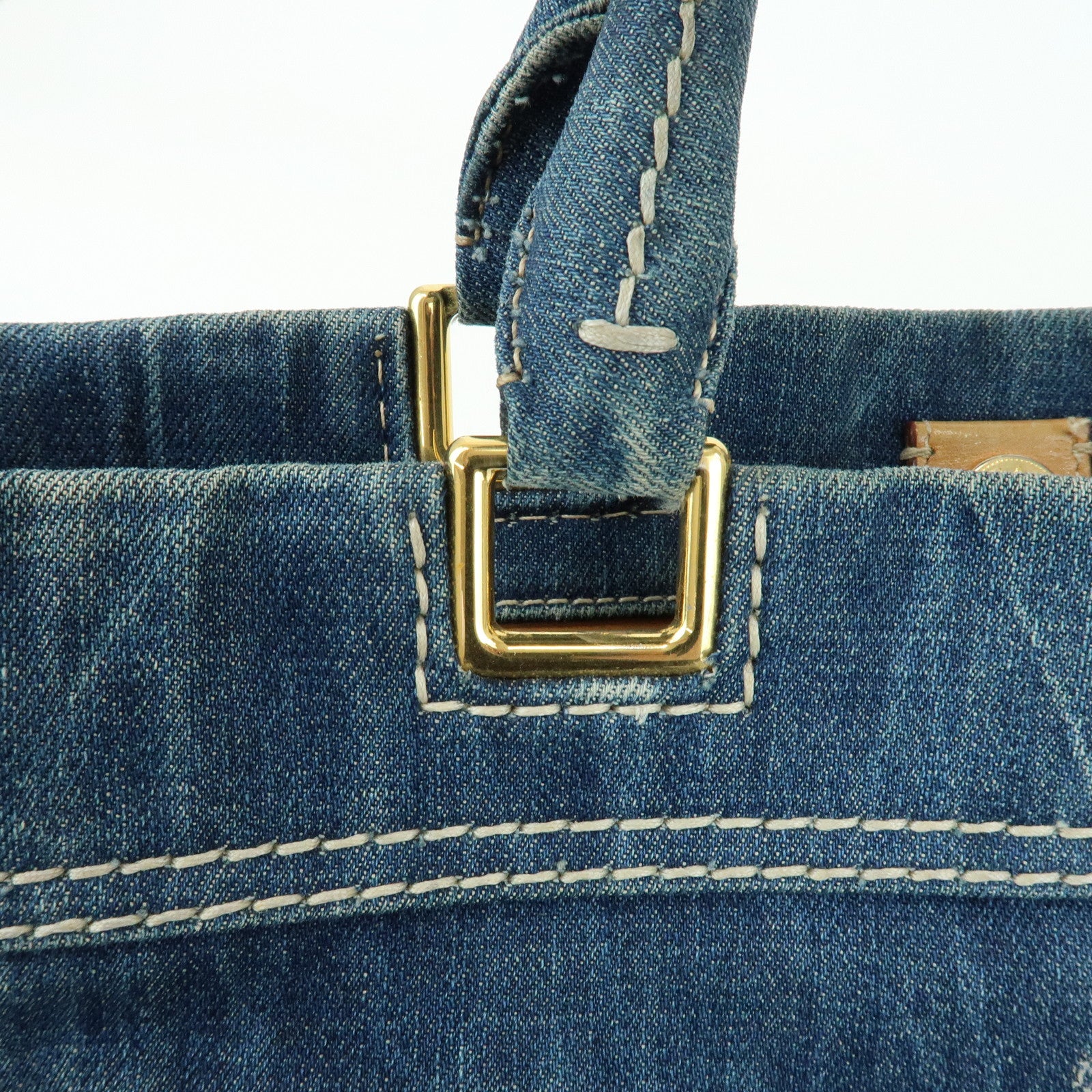 PRADA Triangle Logo Denim 2Way Bag Hand Shoulder Bag Blue BN2069