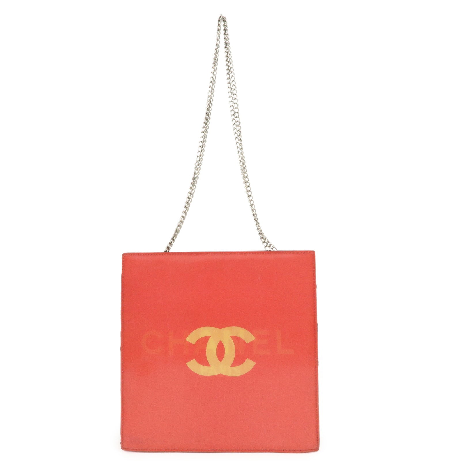 CHANEL COCO Mark Nylon Hologram Chain Shoulder Bag Hand Bag Red