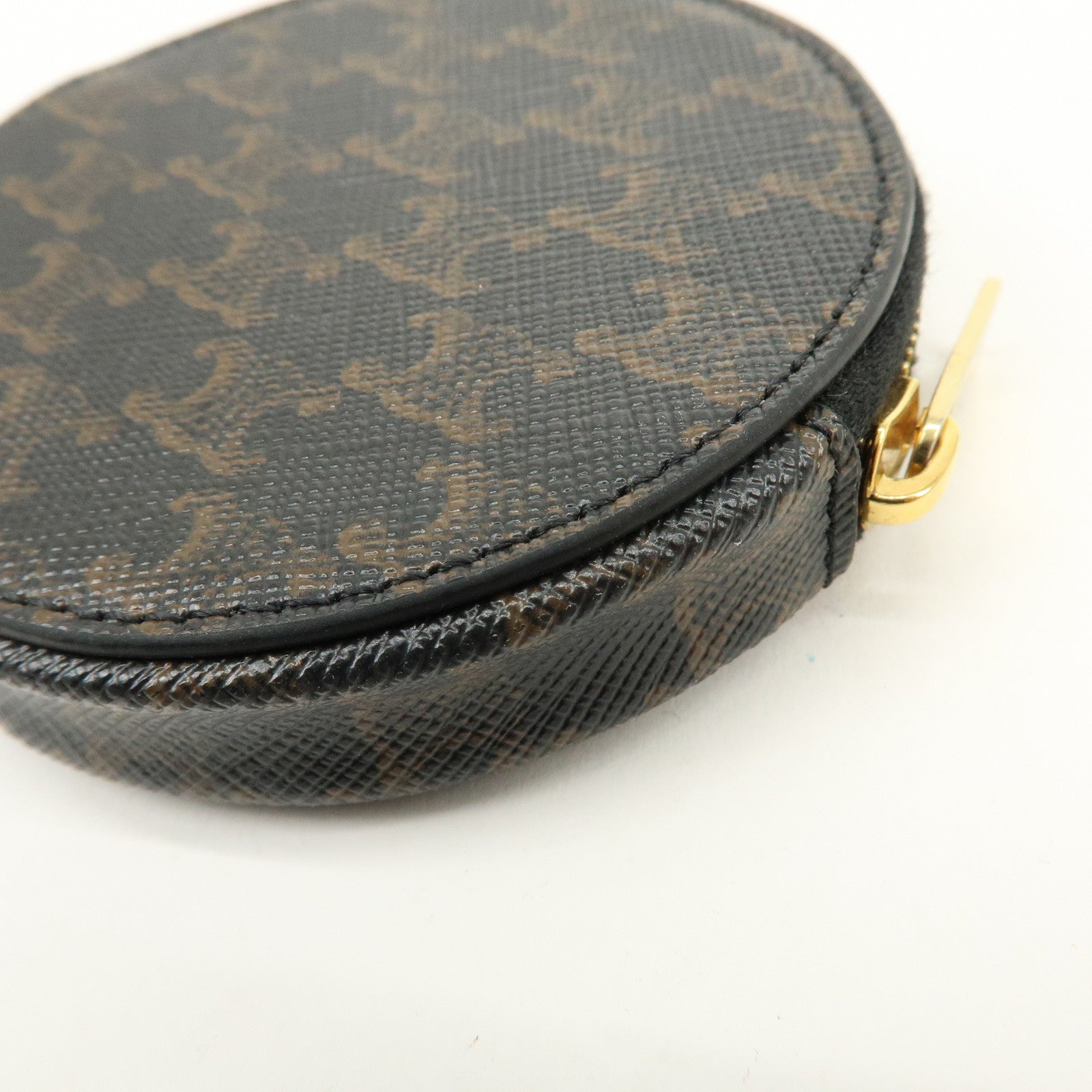 CELINE Triomphe PVC Leather Coin Case Coin Wallet Black Brown