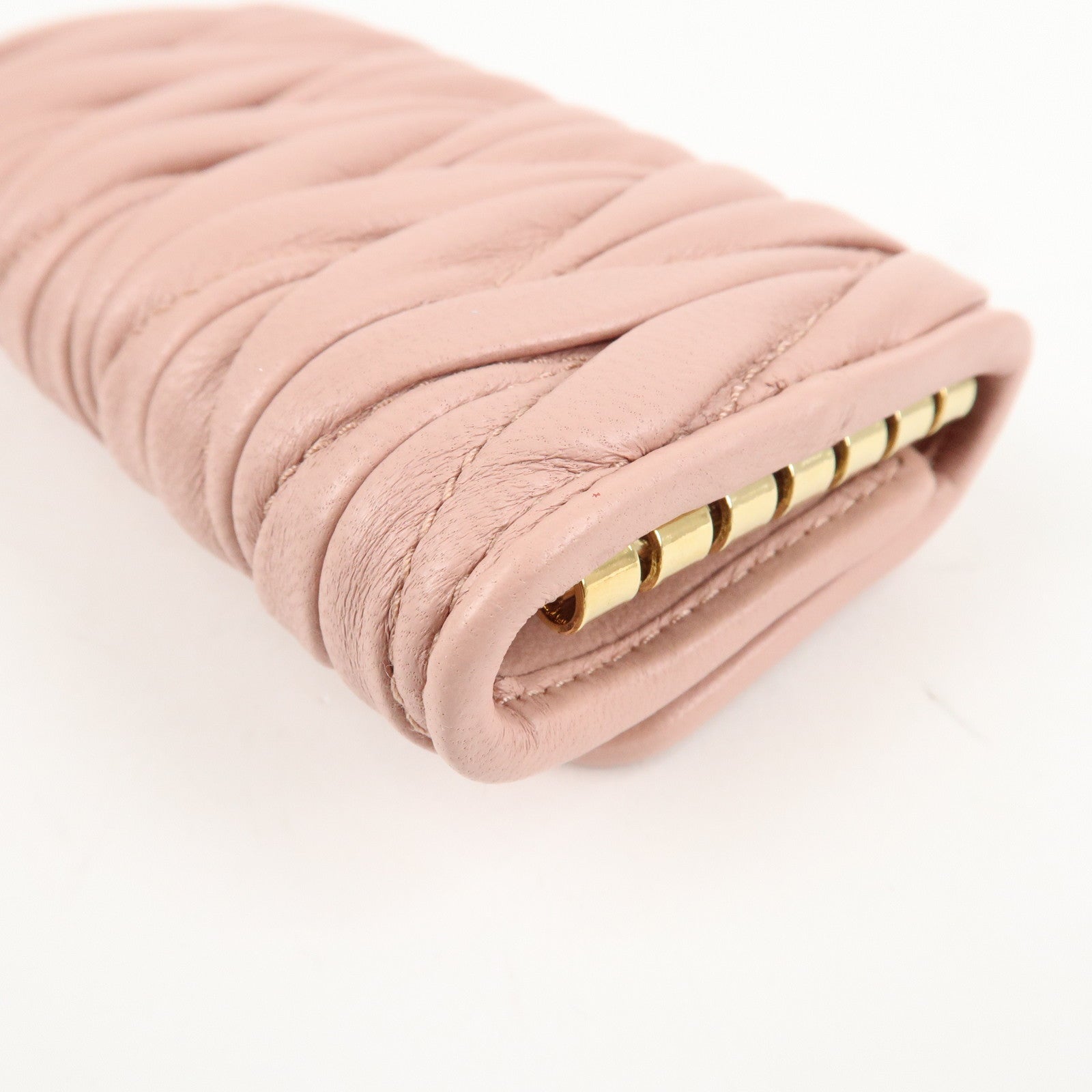 MIU MIU Matelasse Leather Key Case 6 Key Rings Pink 5PG222 Used