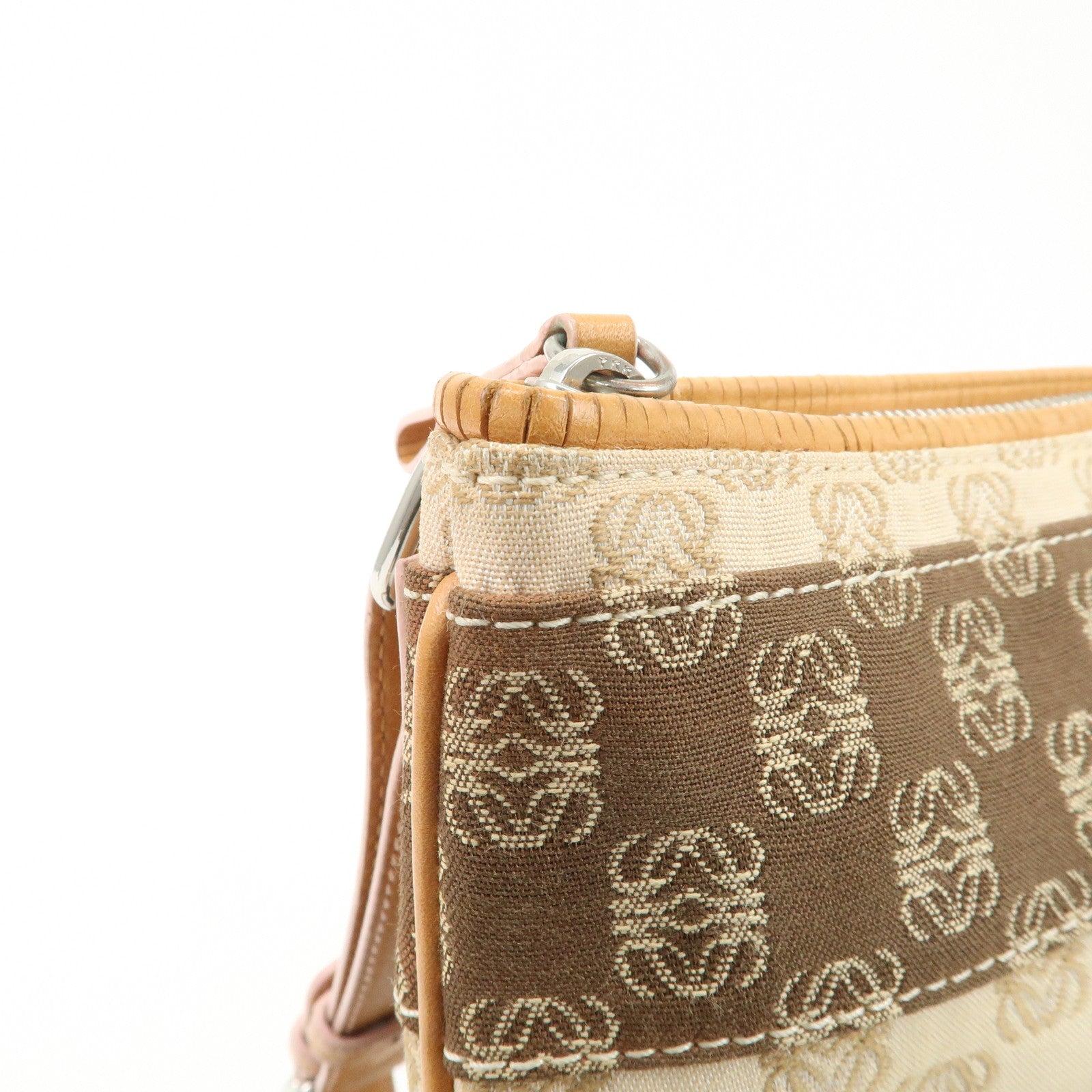 LOEWE Anagram Leather Canvas Shoulder bag Beige Silver HDW