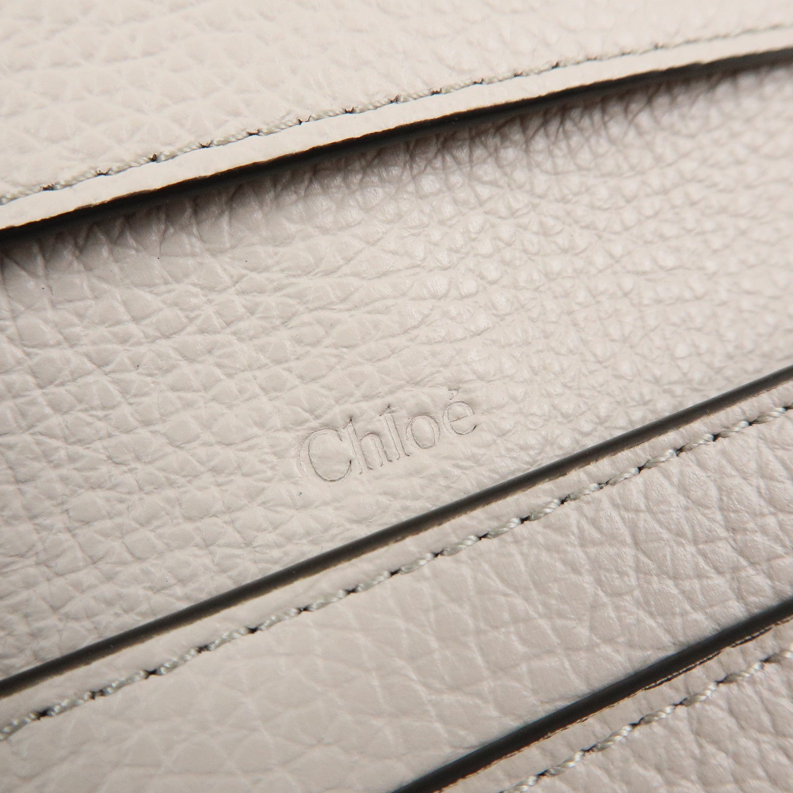 Chloe Alphabet Leather Card Case Mini Trifold Wallet Heart Ivory