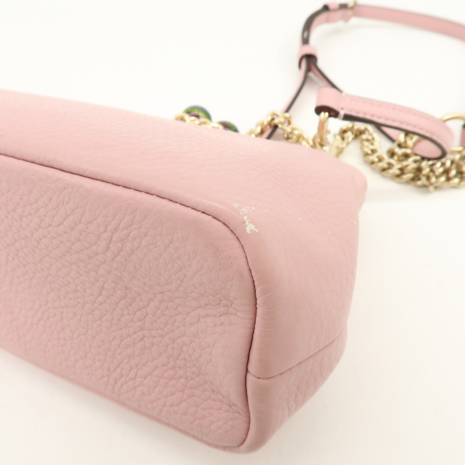 COACH Leather Kiss Lock Chain Shoulder Bag Crossbody Bag Pink