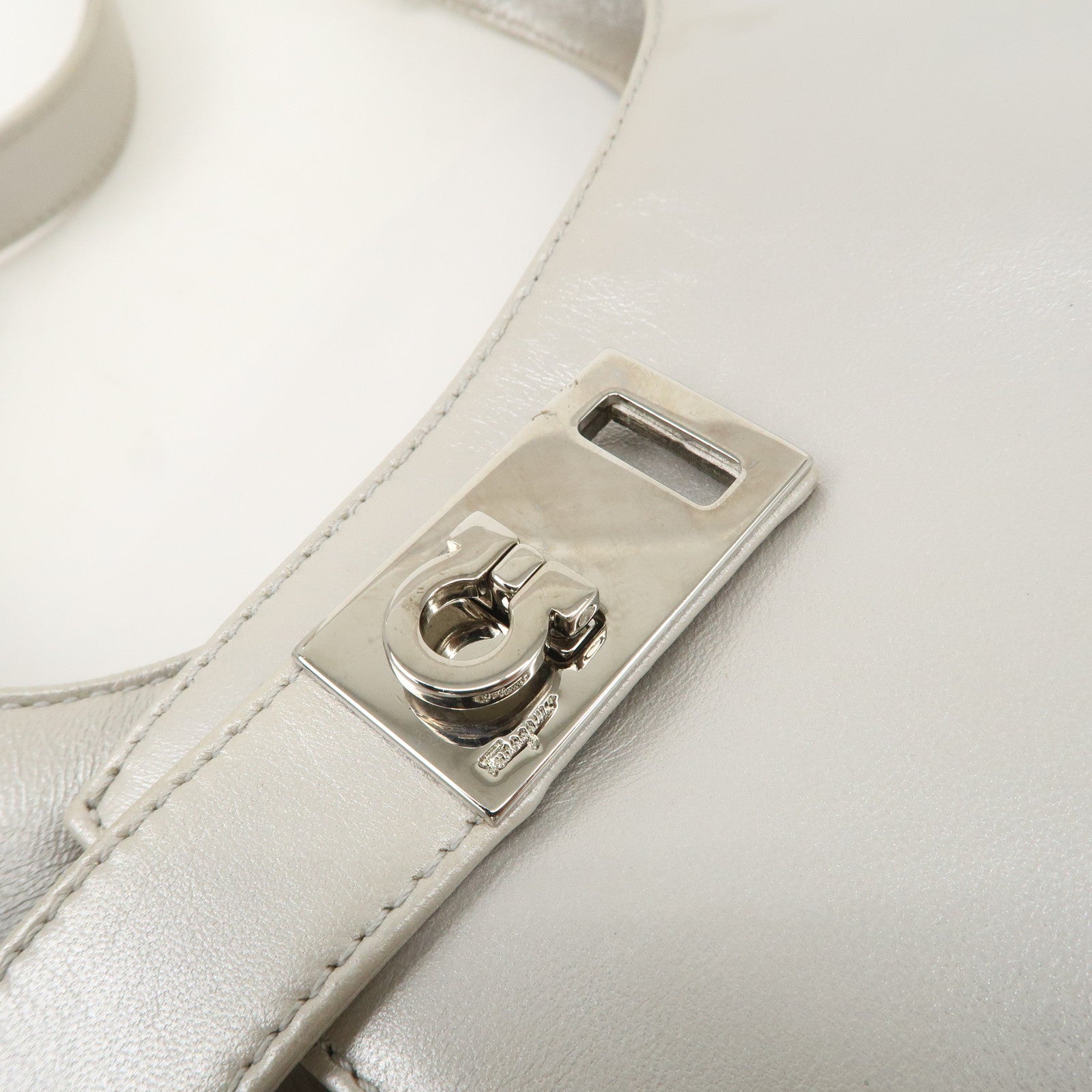 Ferragamo Gancini Leather Shoulder Bag Hand Bag Silver Used