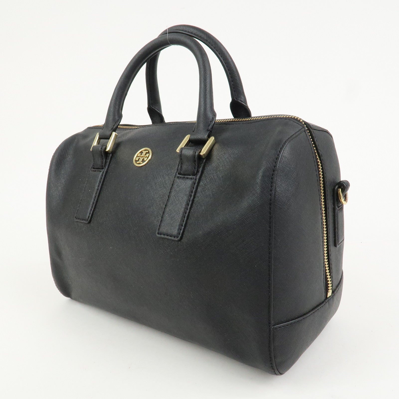 TORY BURCH Logo Leather 2Way Bag Hand Bag Shoulder Bag Black