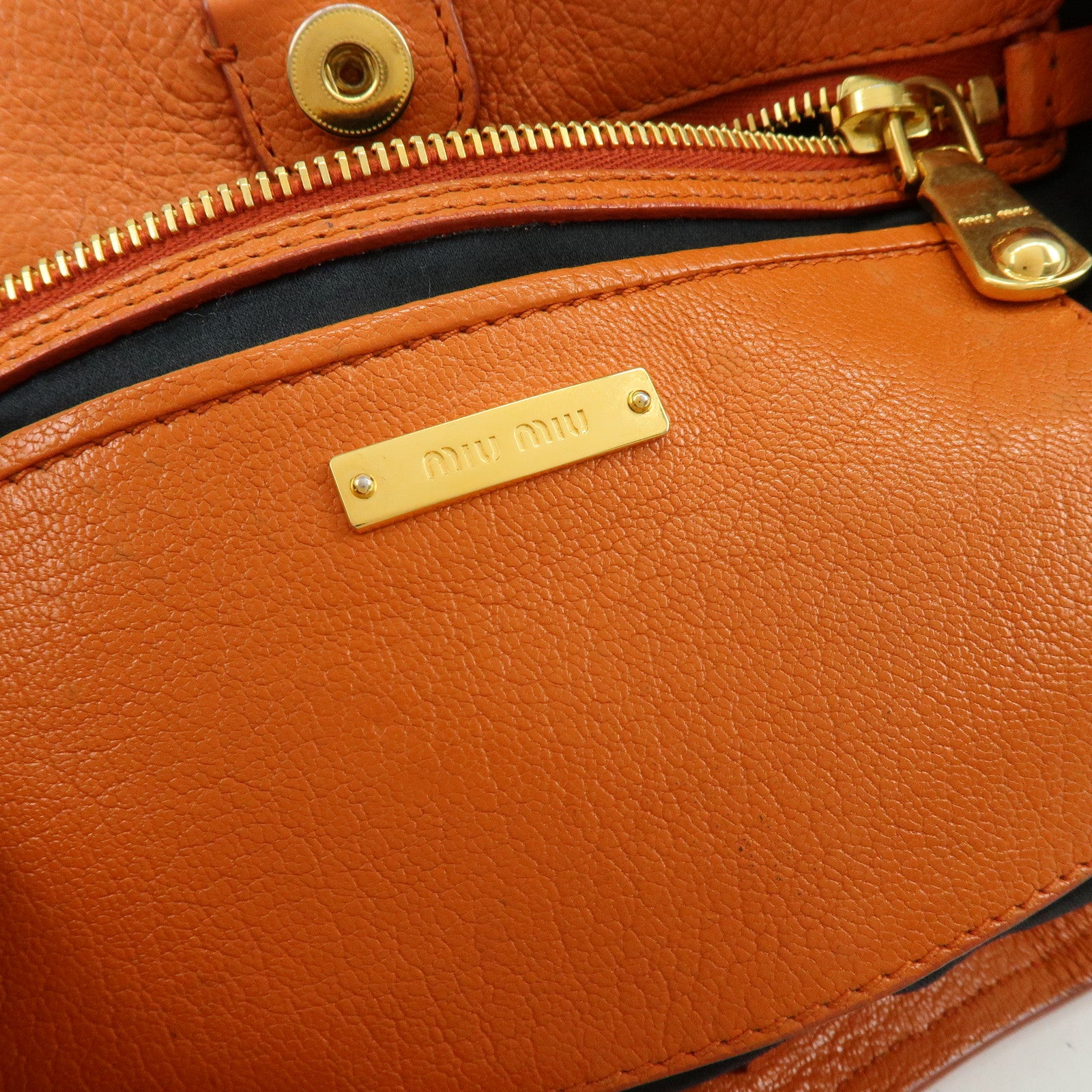 MIU MIU Madras Leather 2Way Shoulder Bag Hand Bag Orange RN0886