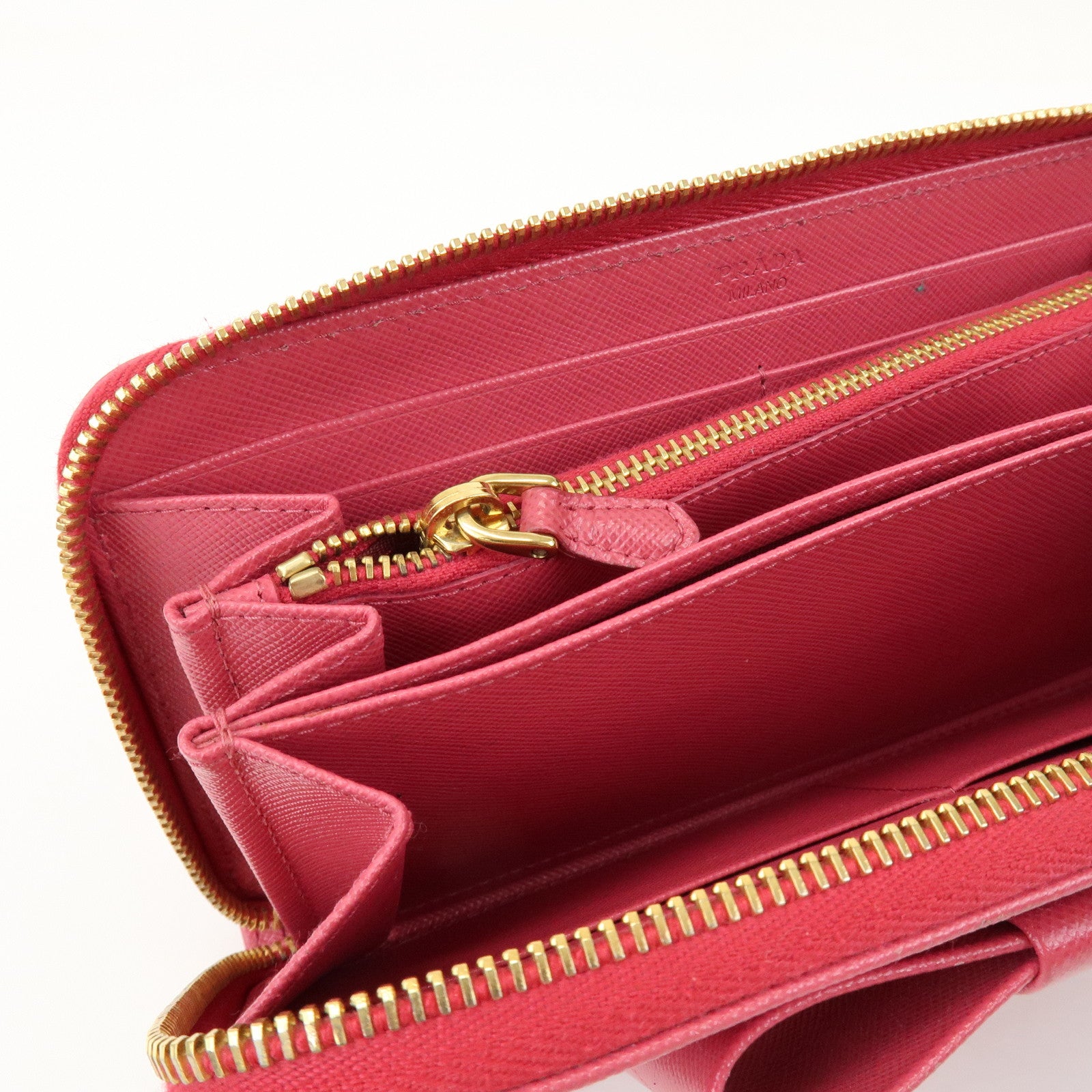 PRADA Saffiano Leather Round Zippy Wallet Pink Pink 1M0506