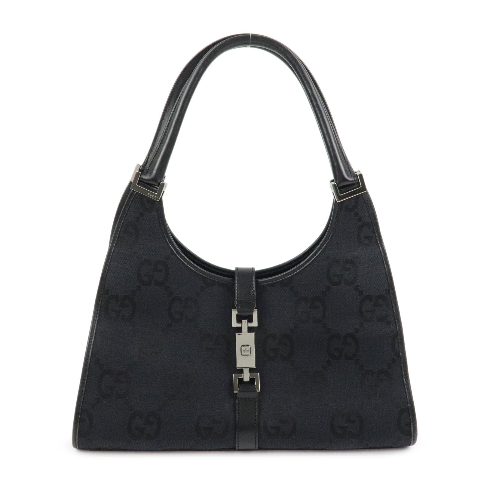 GUCCI Jackie GG Canvas Leather Shoulder Bag Hand Bag Black 002.1067