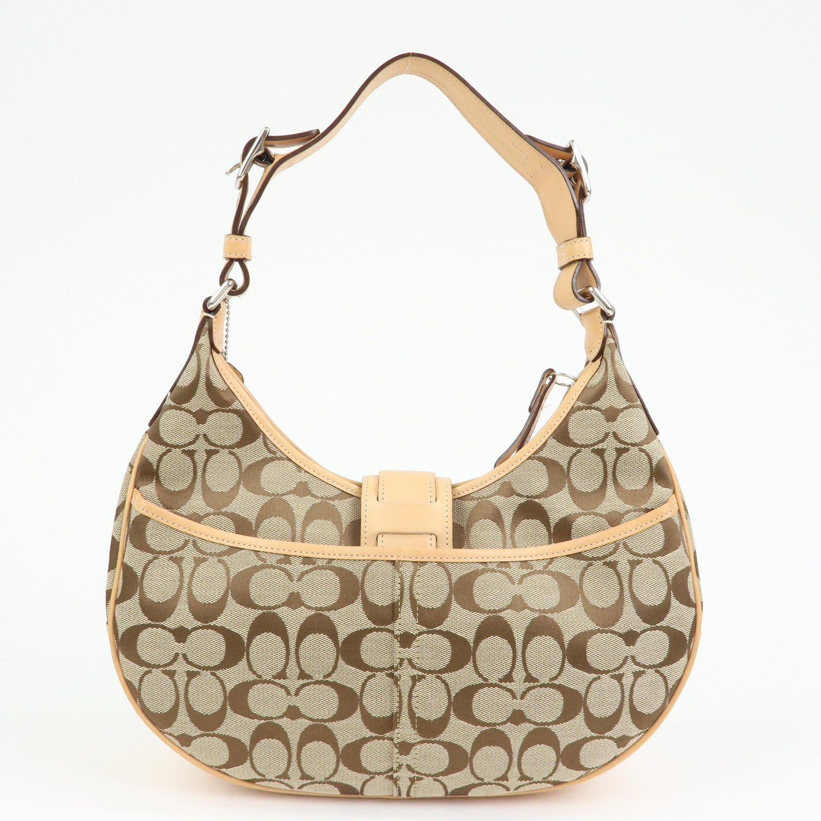 COACH Signature Canvas Leather Shoulder Bag Hand Bag Beige