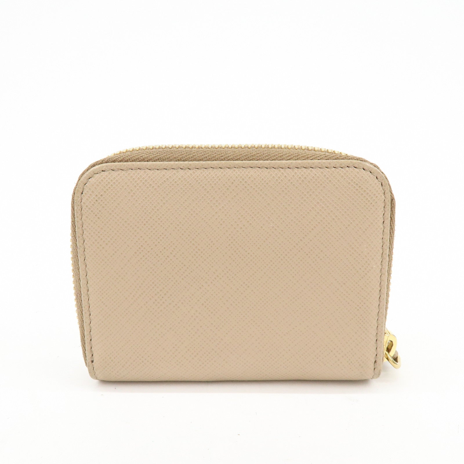 PRADA Triangle Logo Saffiano Leather Round Zippy Compact Wallet