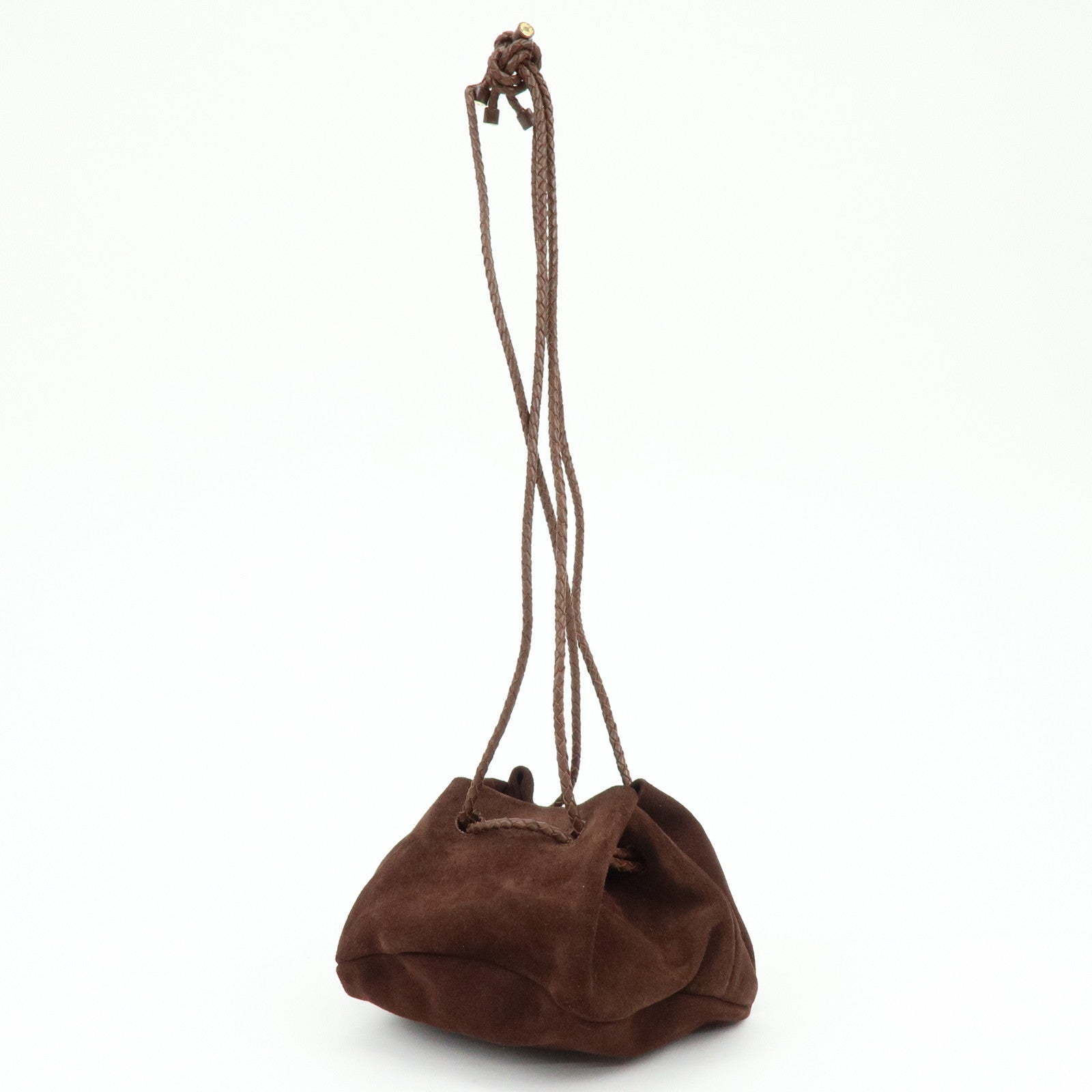 BOTTEGA VENETA Suede Leather Drawstring Shoulder Bag Brown