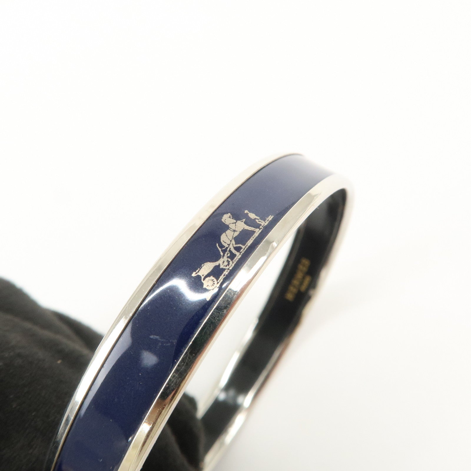 HERMES Email PM Bangle Bracelet Dark Navy Silver