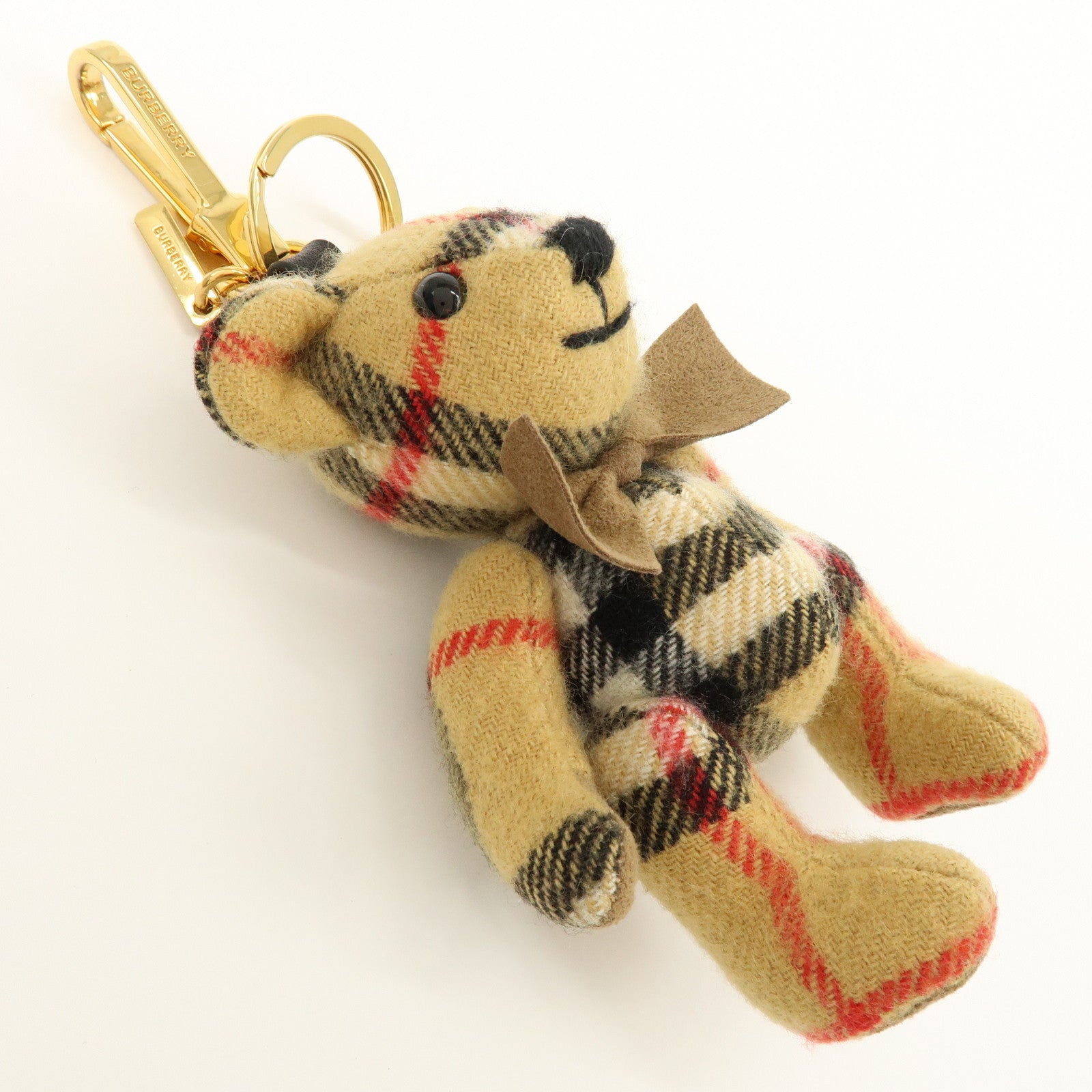 BURBERRY Thomas Bear Cashmere Leather Bag Charm Key Holder Brown
