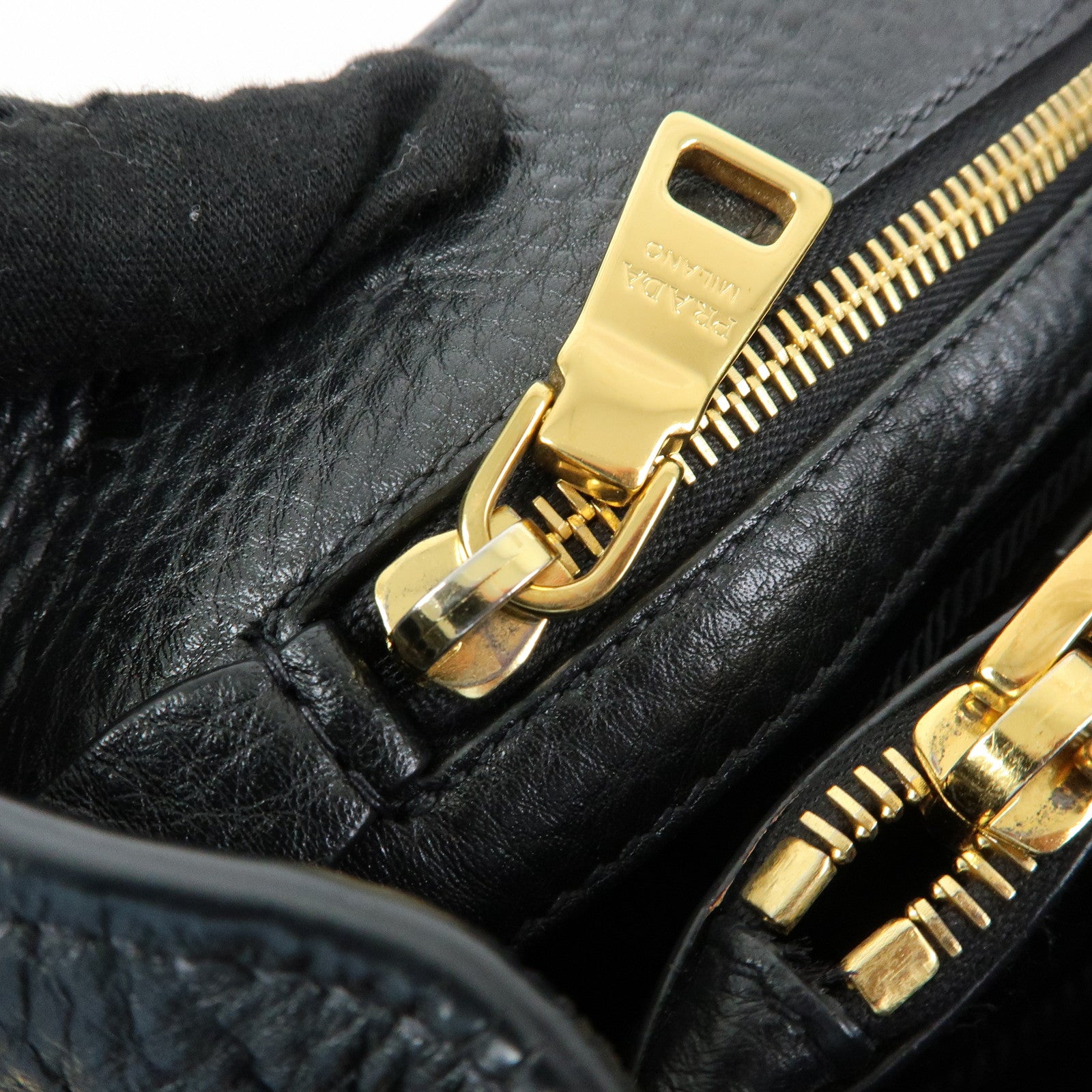 PRADA Logo Calf Leather Tote Bag Hand Bag Black