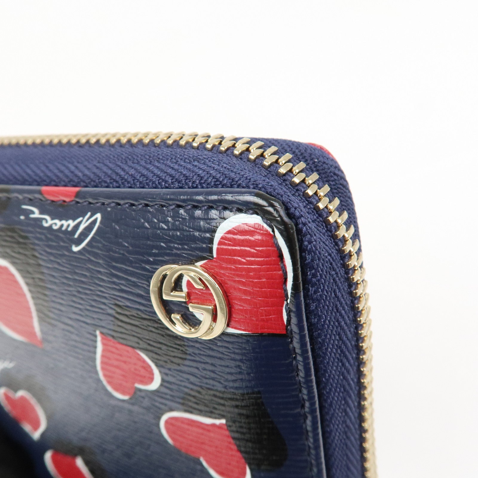 GUCCI Interlocking G Round Zippy Long Wallet Heart Navy 309705