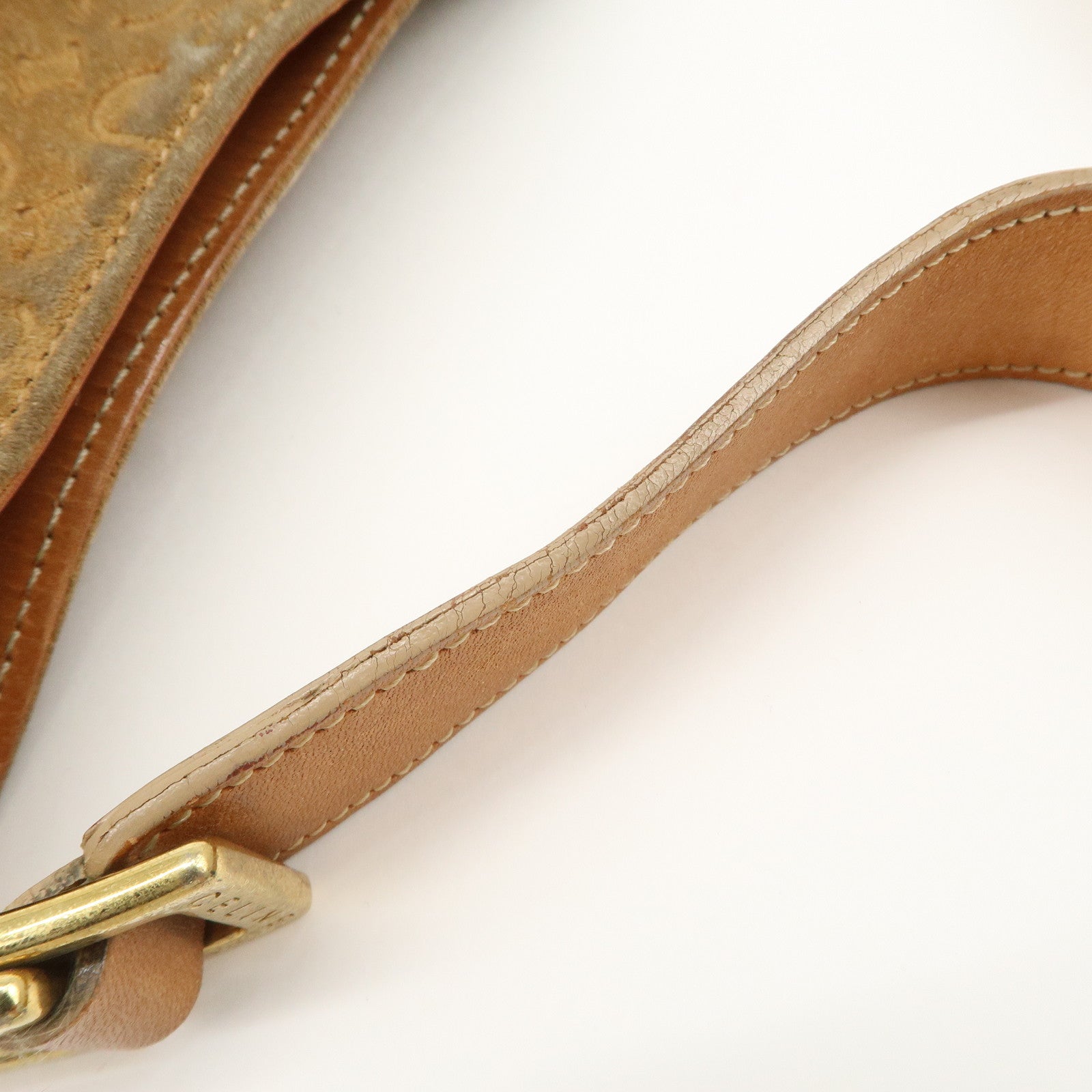 CELINE C Macadam Leather Suede Shoulder Bag Hand Bag Beige