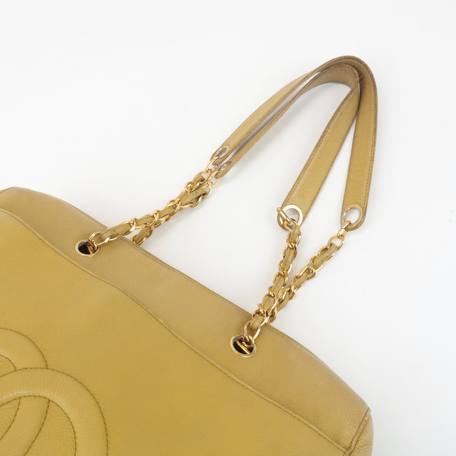CHANEL COCO Mark Caviarskin Chain Shoulder Bag Yellow