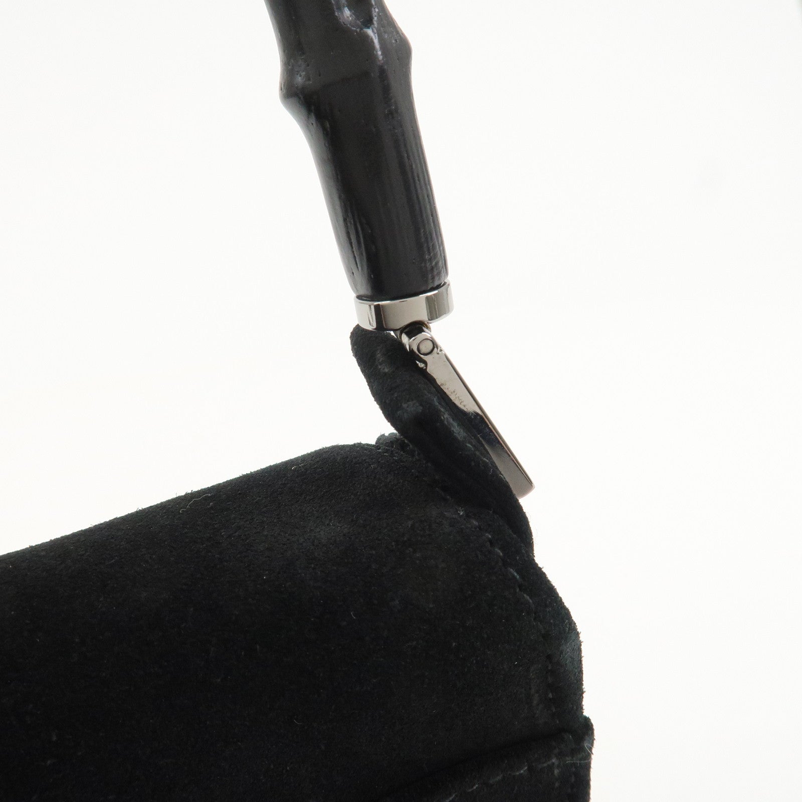 GUCCI  Bamboo Suede Handle Shoulder Bag Hand Bag Black 001・3239