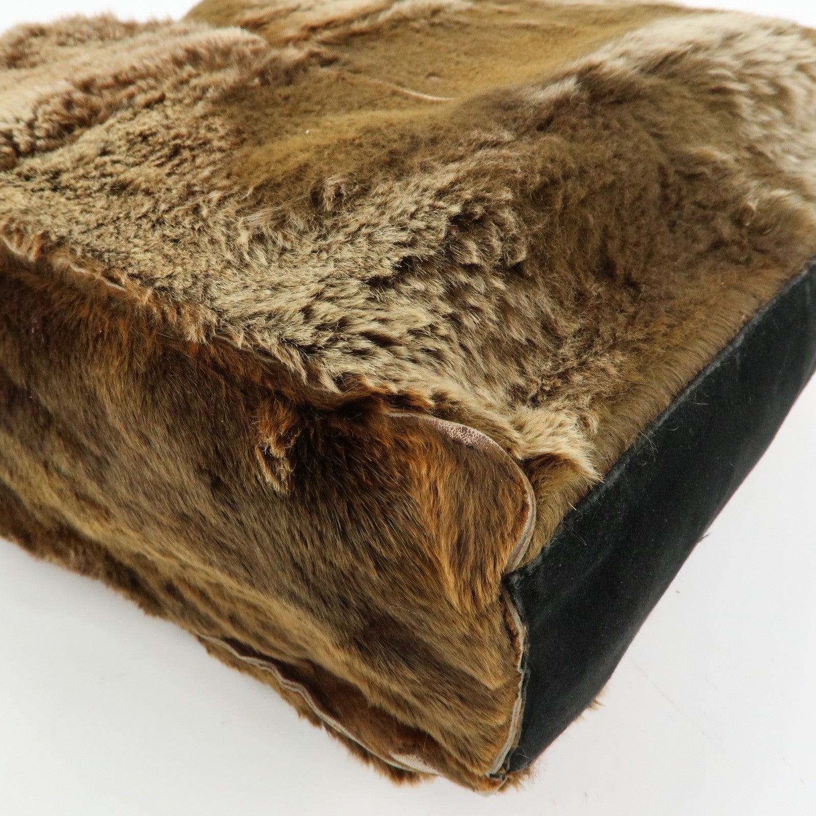 CHANEL COCO Mark Logo Fur Suede Tote Bag Hand Bag Brown