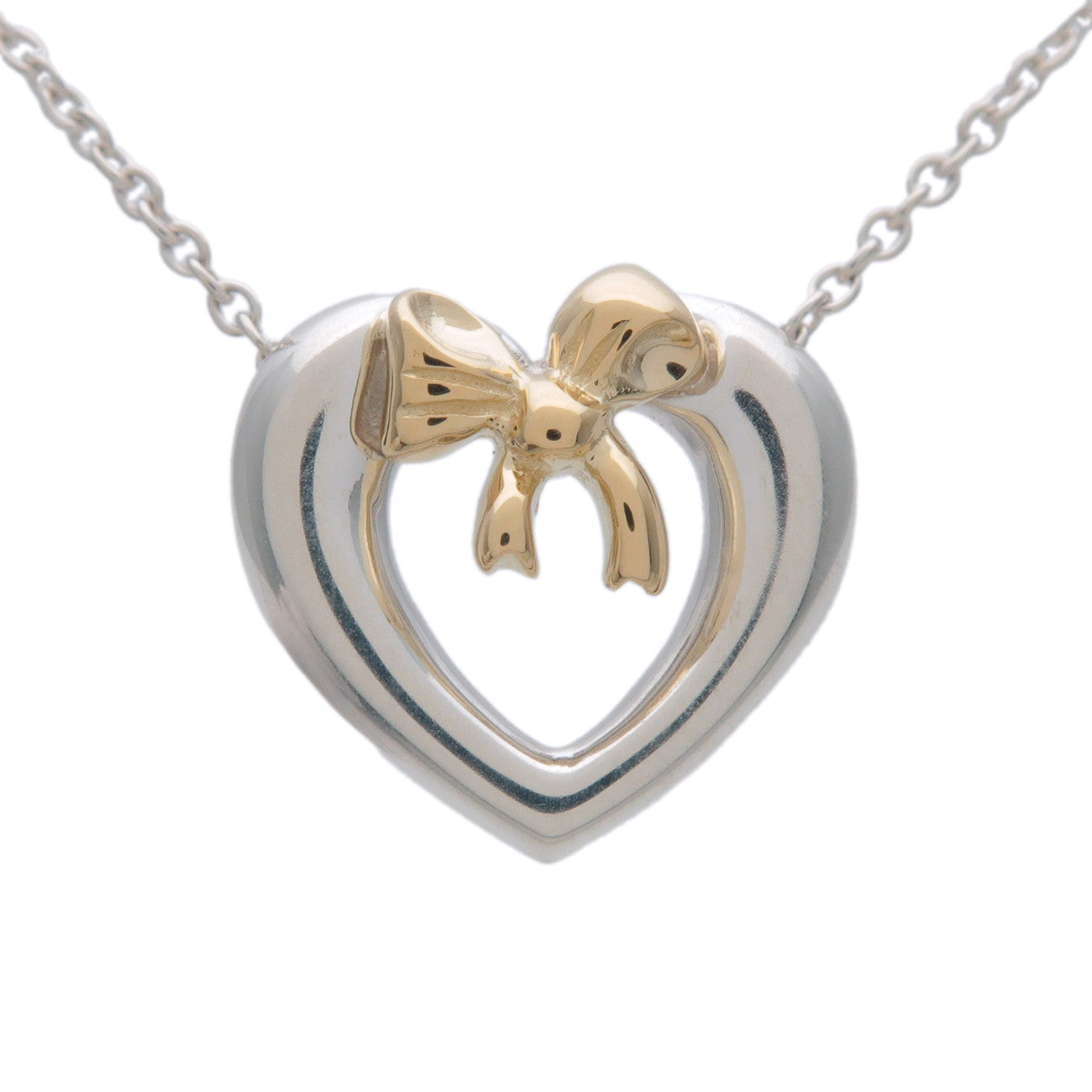 Tiffany & Co Open Heart Ribbon Necklace SV925 750YG Silver