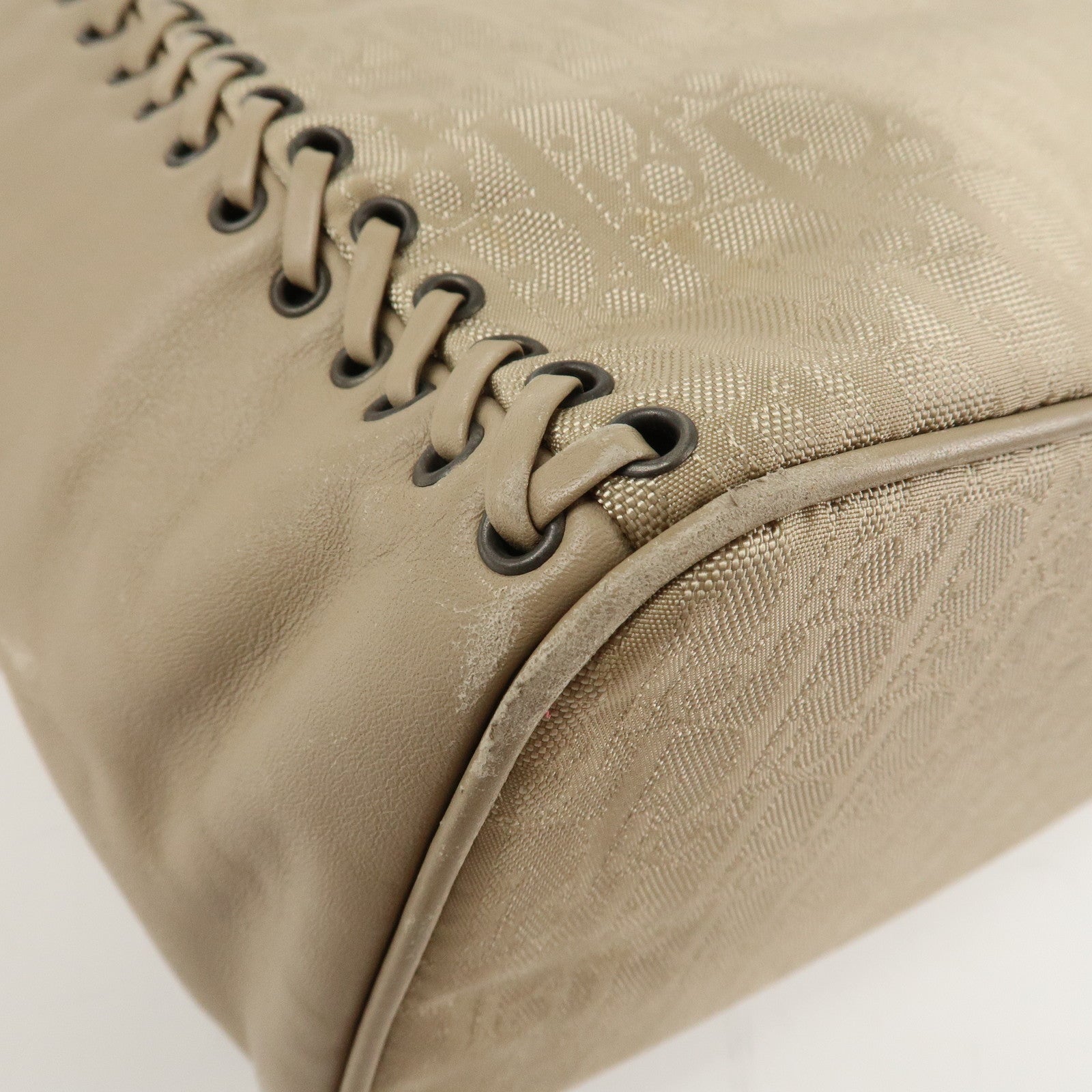 Christian Dior Trotter Canvas Leather Shoulder Bag Heart Charm Beige Used