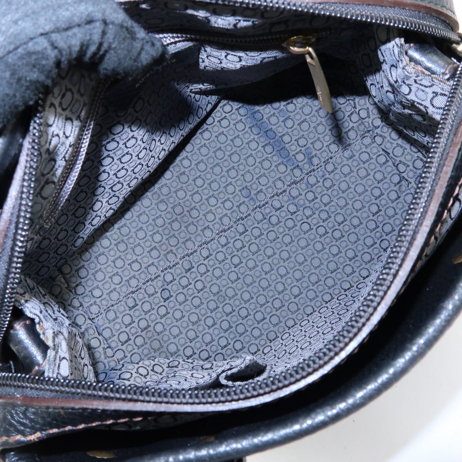 Ferragamo Gancini Suede Leather Shoulder Bag Hand Bag Black