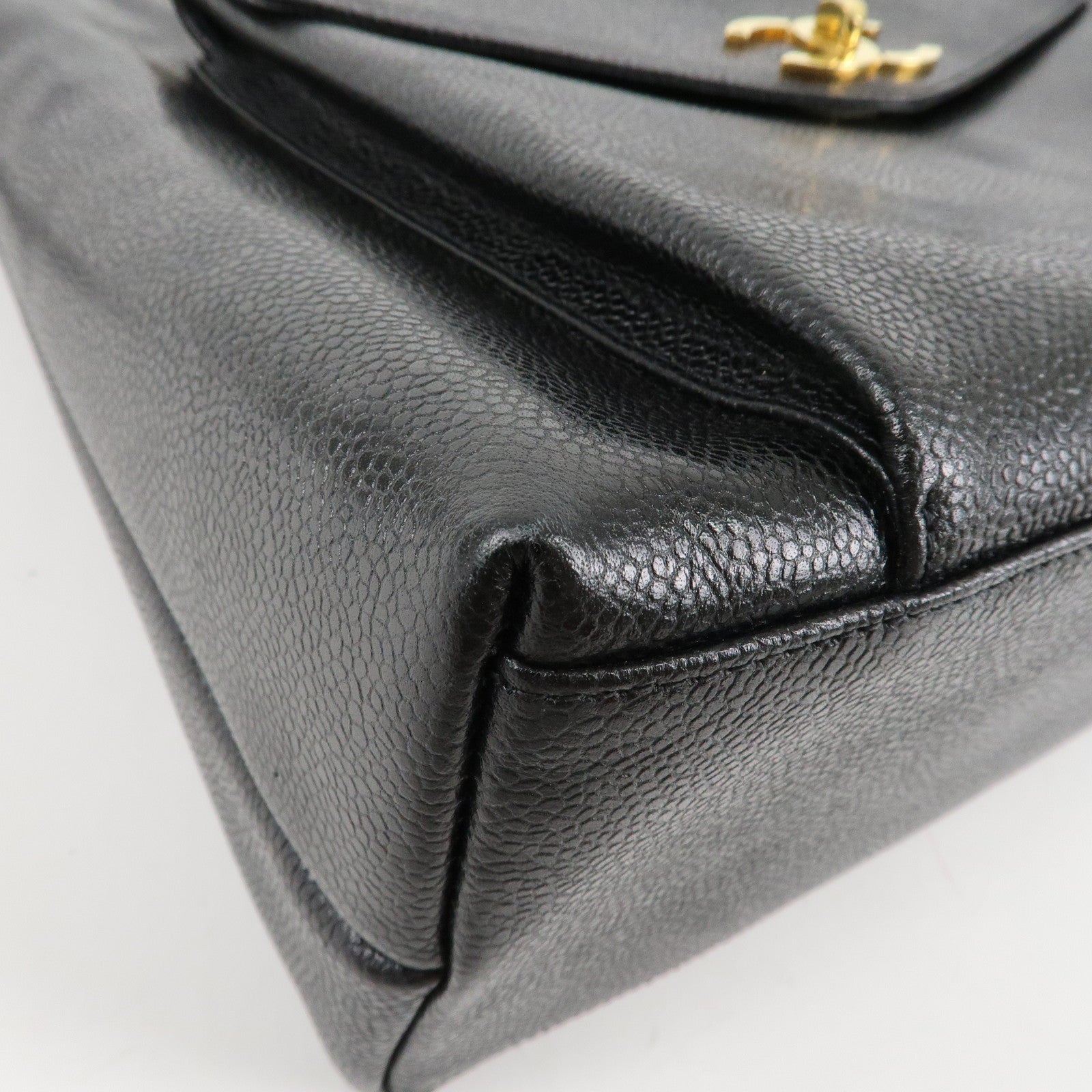 CHANEL Caviarskin COCO Mark Turnlock Chain Shoulder Bag Black Gold HDW Used